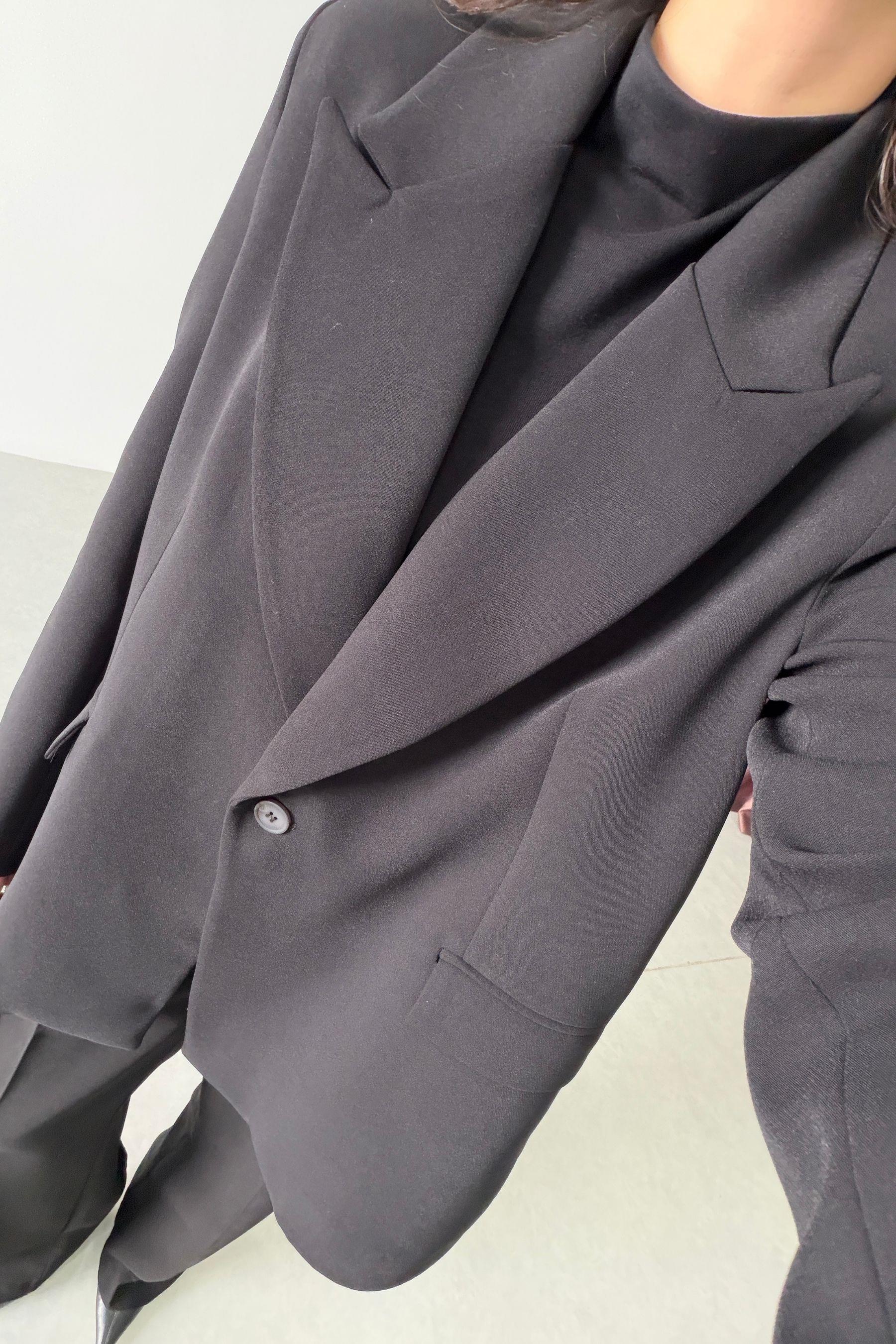 Apeva Siyah Oversize Krep Kumaş Blazer