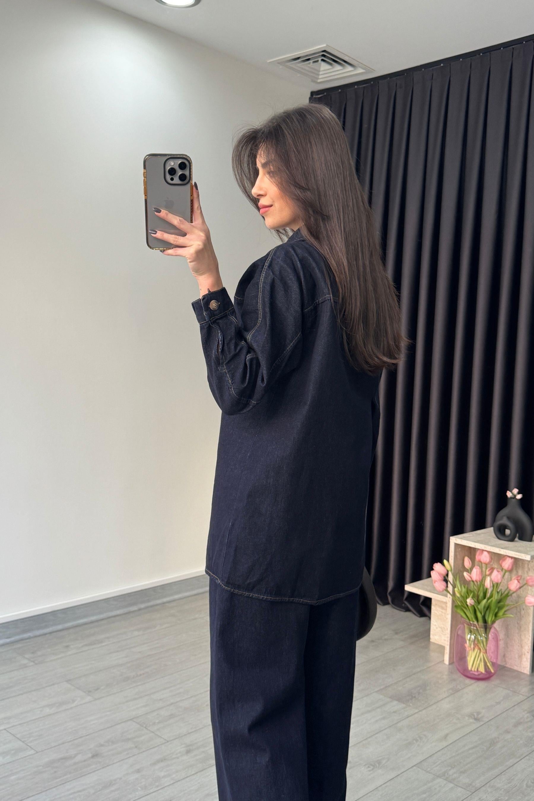 Bağlama Detay Gömlek Pantolon Denim Takım