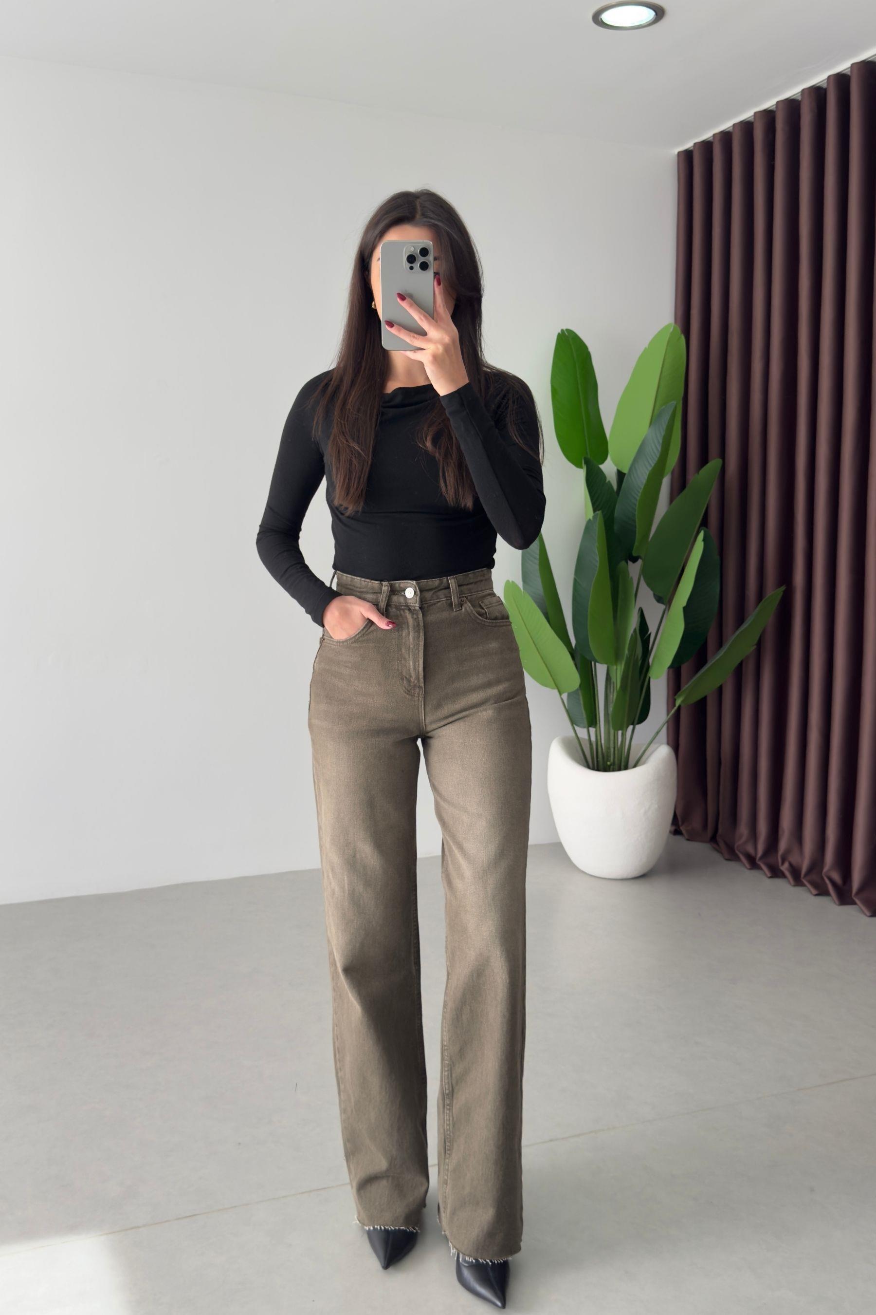 Becca Haki Yıkamalı Straight Fit Jean