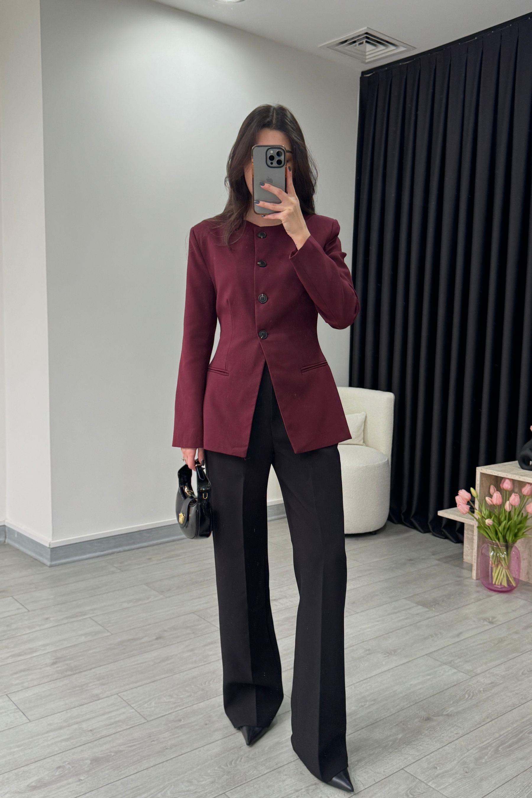 Belden Oturtmalı Bordo Tasarım Ceket