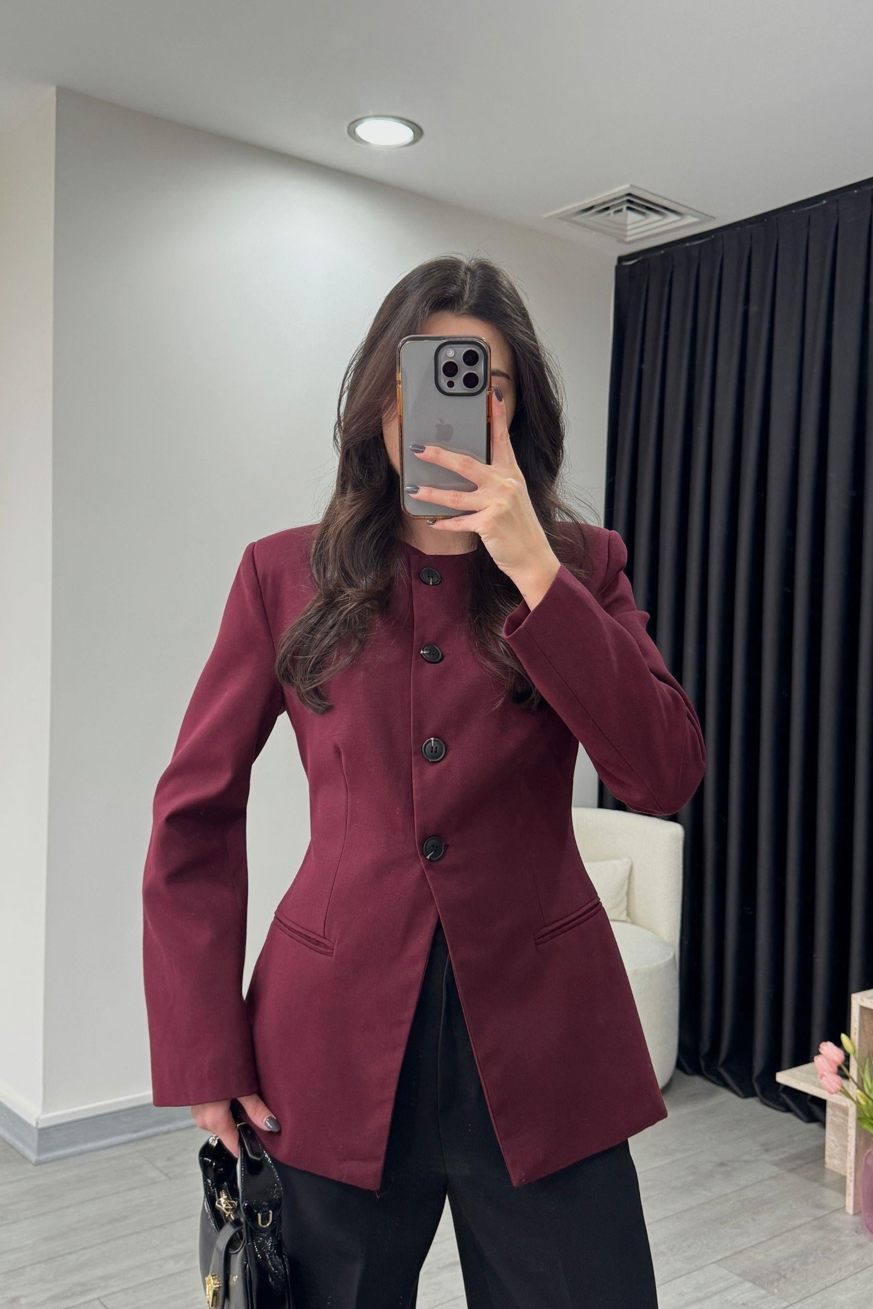Belden Oturtmalı Bordo Tasarım Ceket