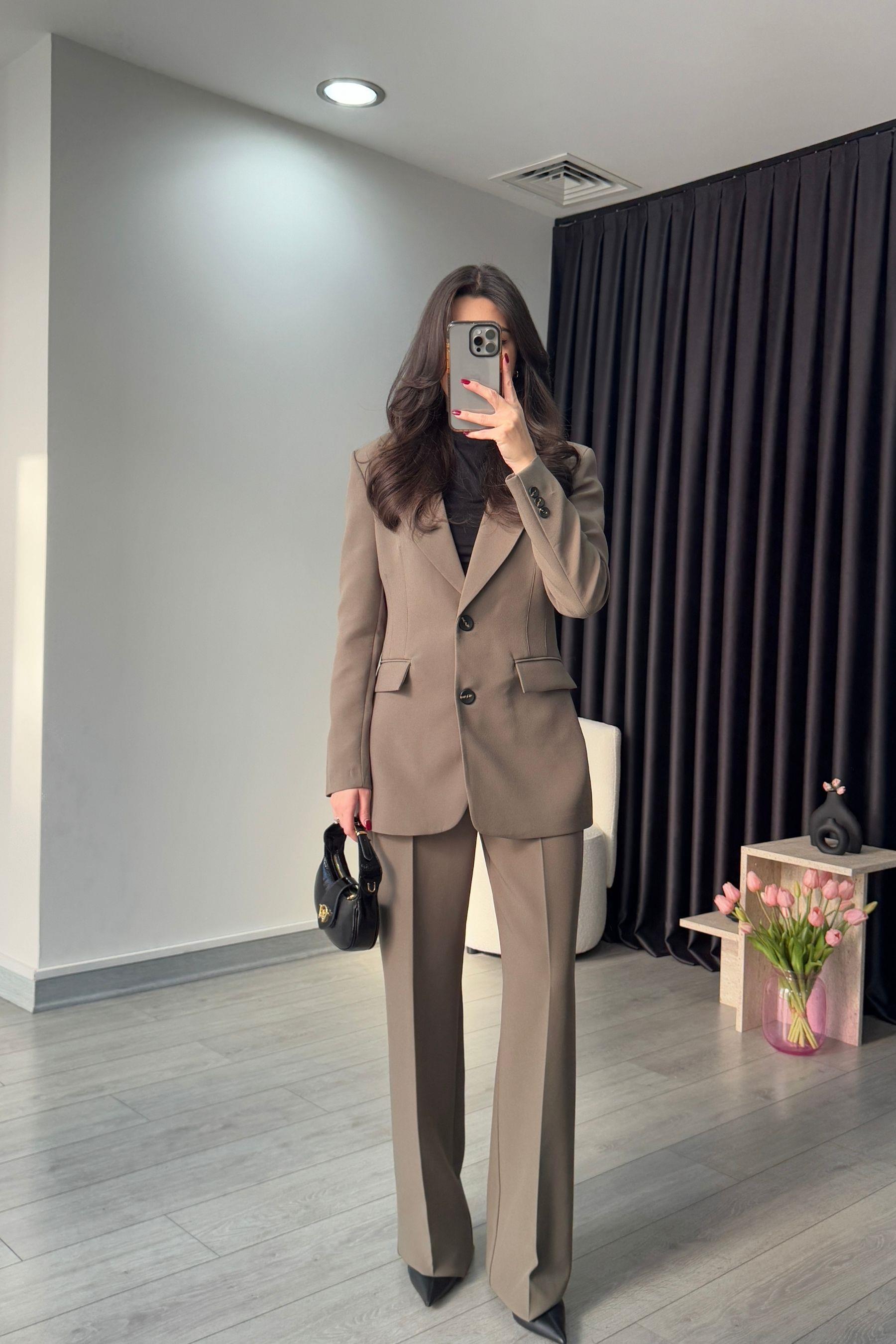 Belden Oturtmalı Haki Blazer Ceket