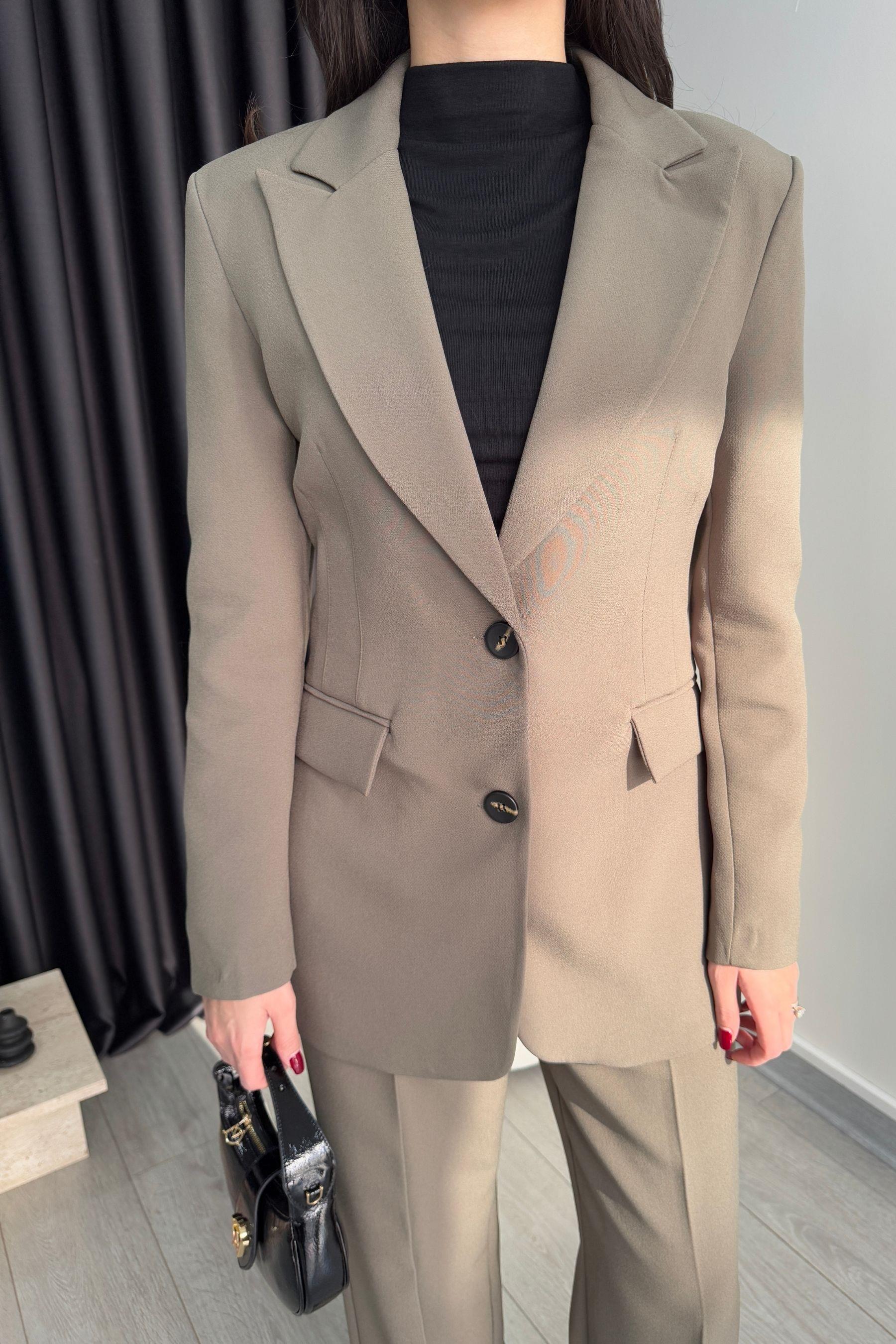 Belden Oturtmalı Haki Blazer Ceket