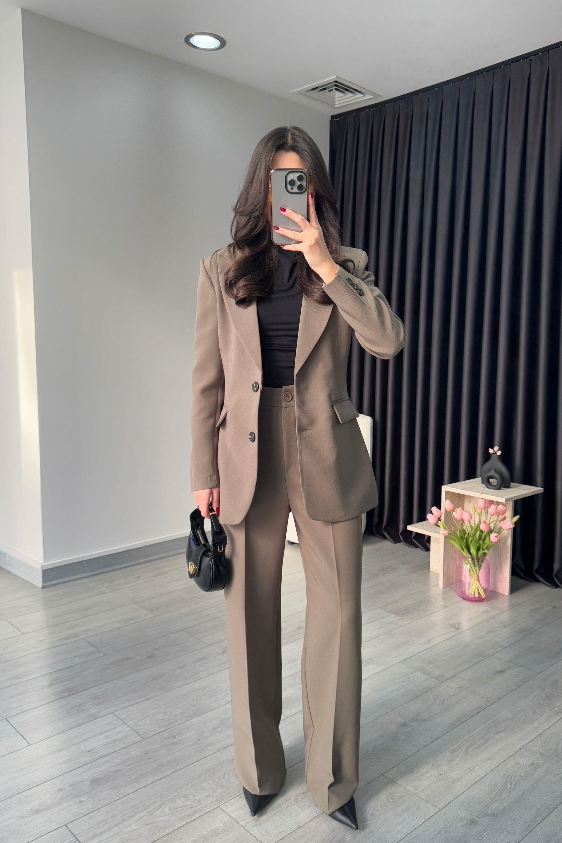 Belden Oturtmalı Haki Blazer Ceket
