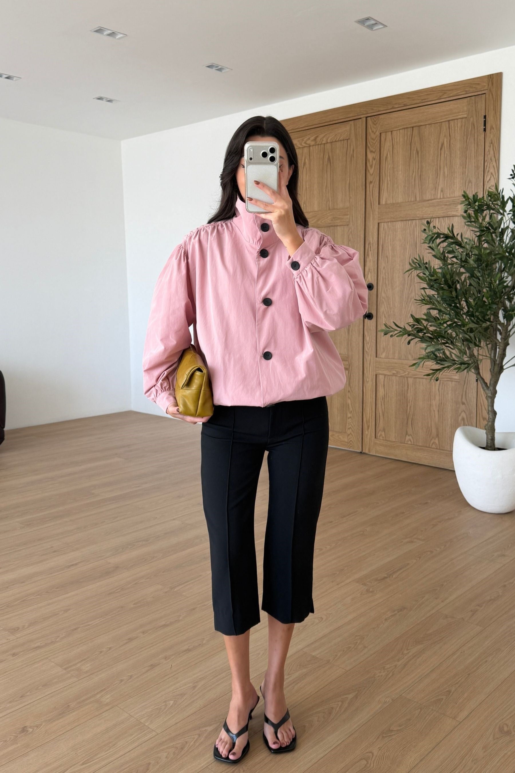 Besy Pembe Büzgülü Dik Yaka Bomber Ceket