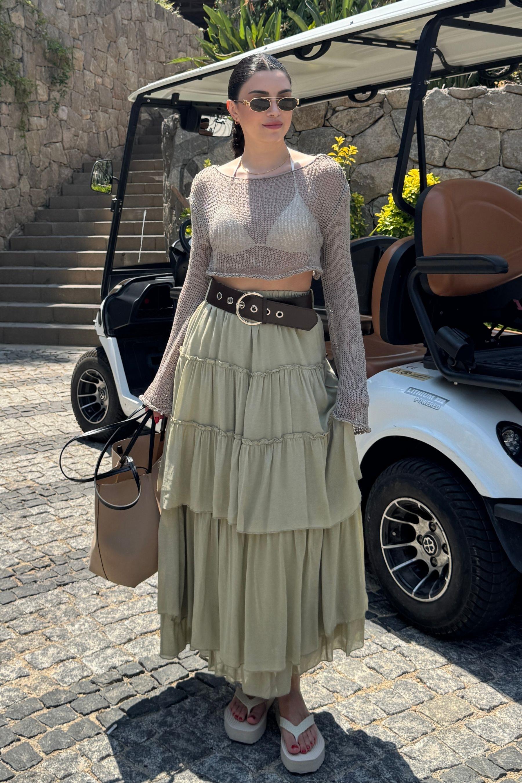 Boho Mint Kemerli Tül Etek
