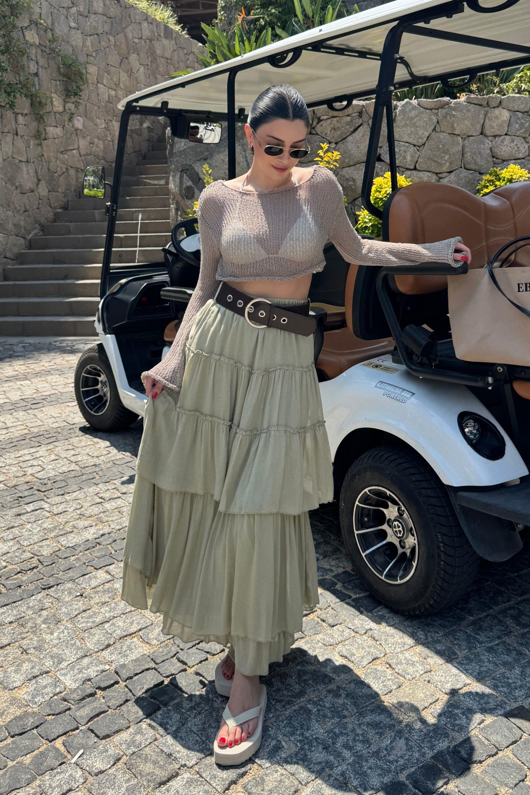 Boho Mint Kemerli Tül Etek
