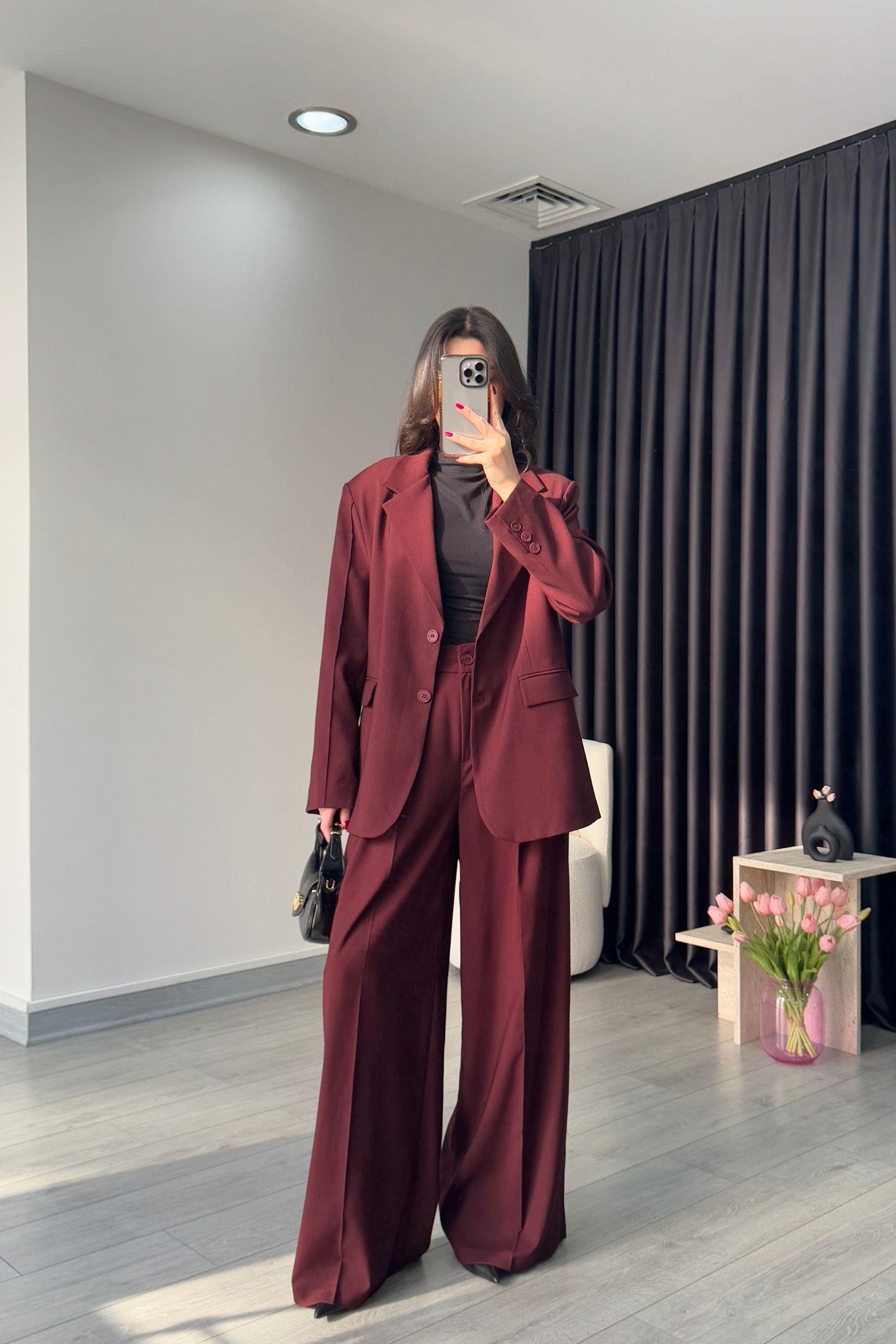 Bordo Oversize Blazer Ceket