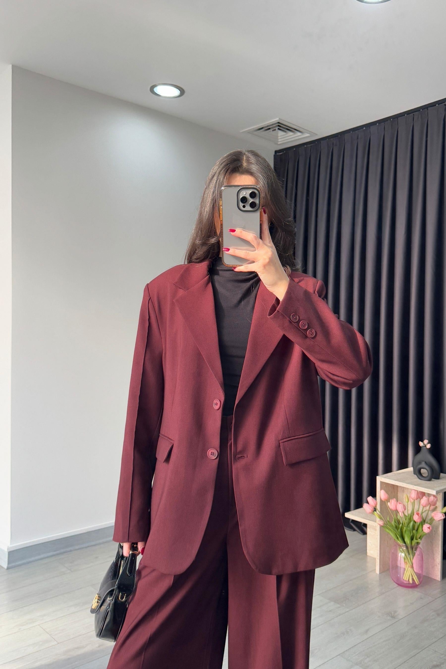 Bordo Oversize Blazer Ceket