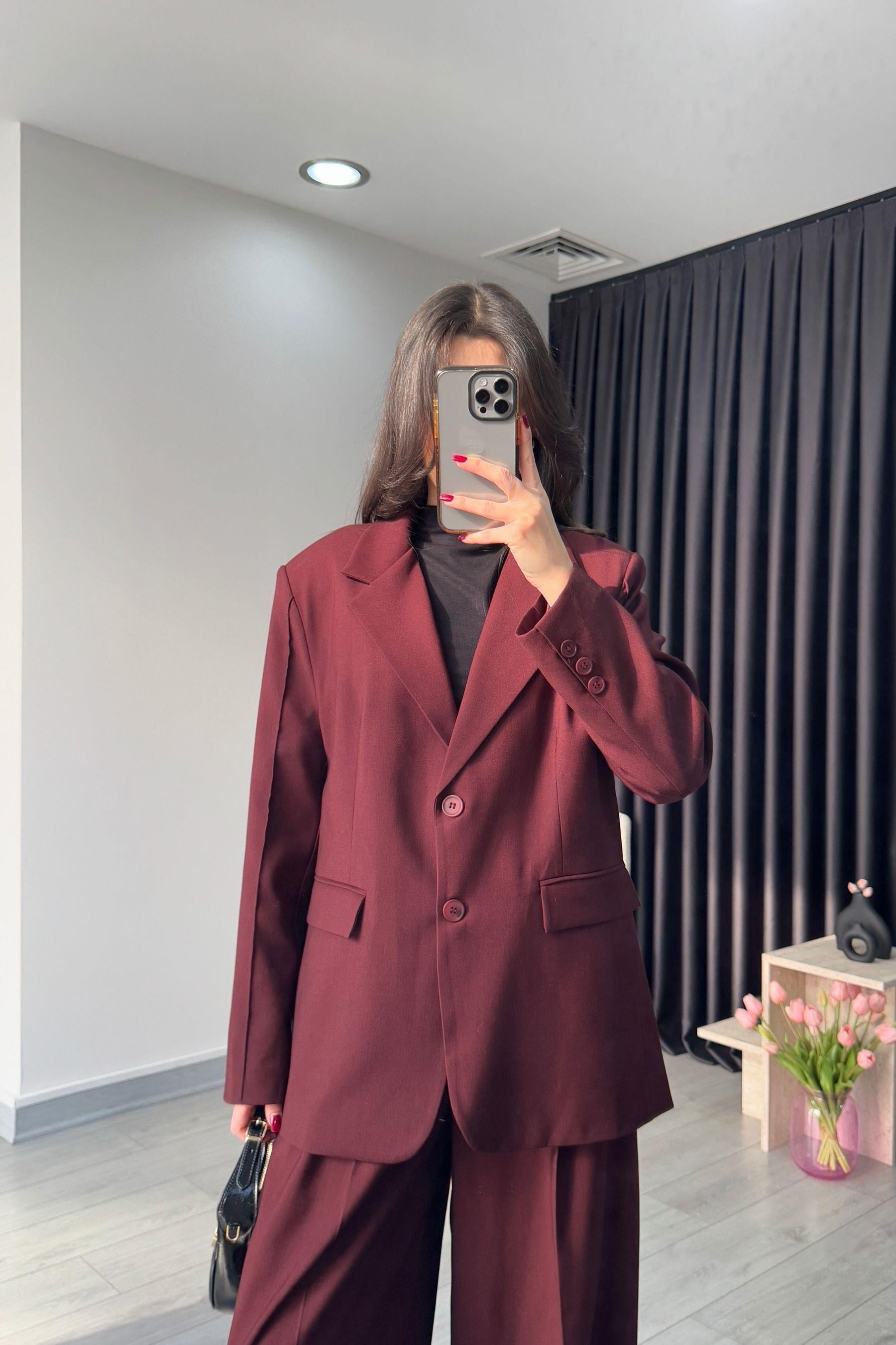 Bordo Oversize Blazer Ceket