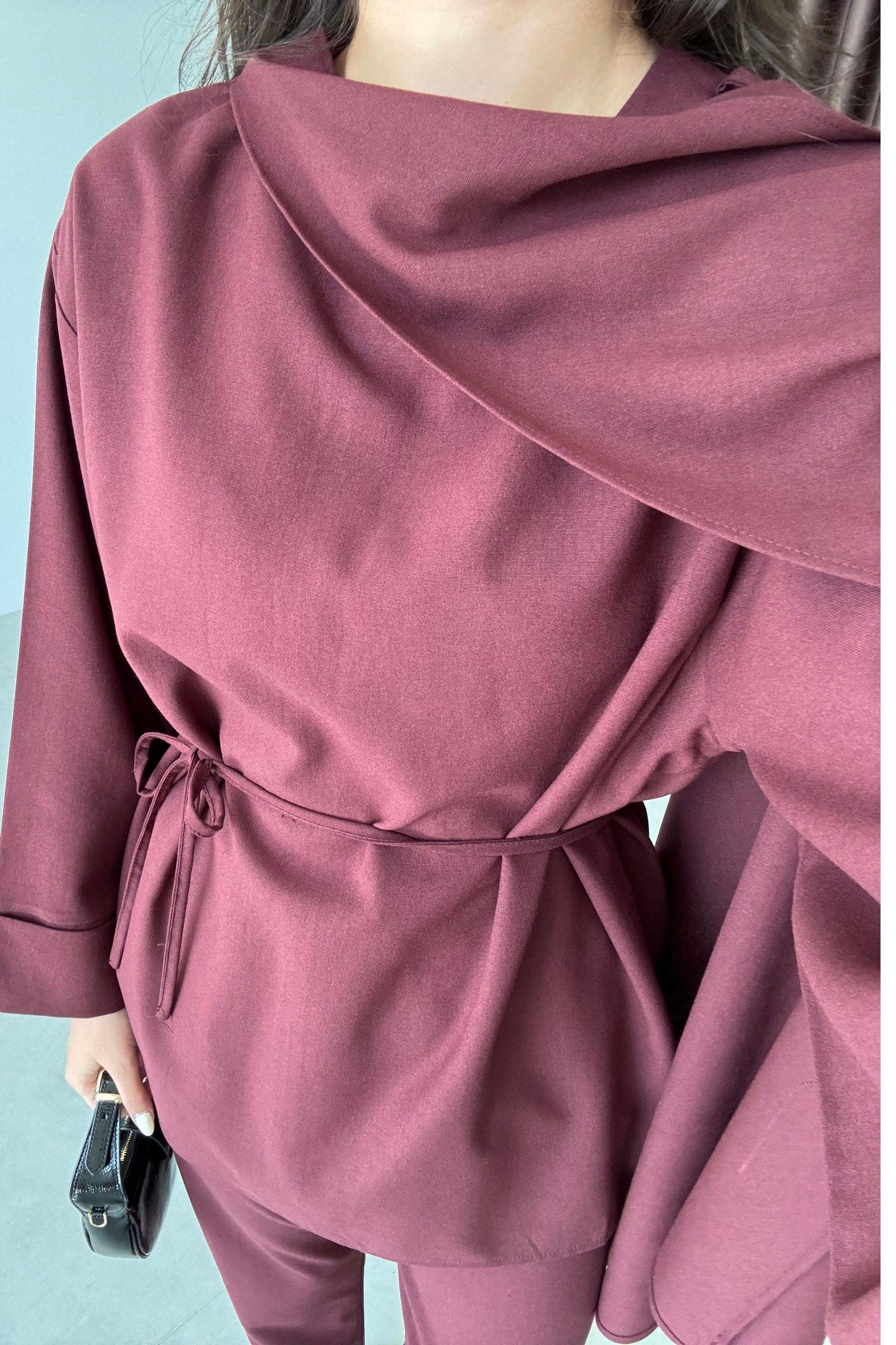 Celia Bordo Şal Yaka Bluz Pantolon Takım
