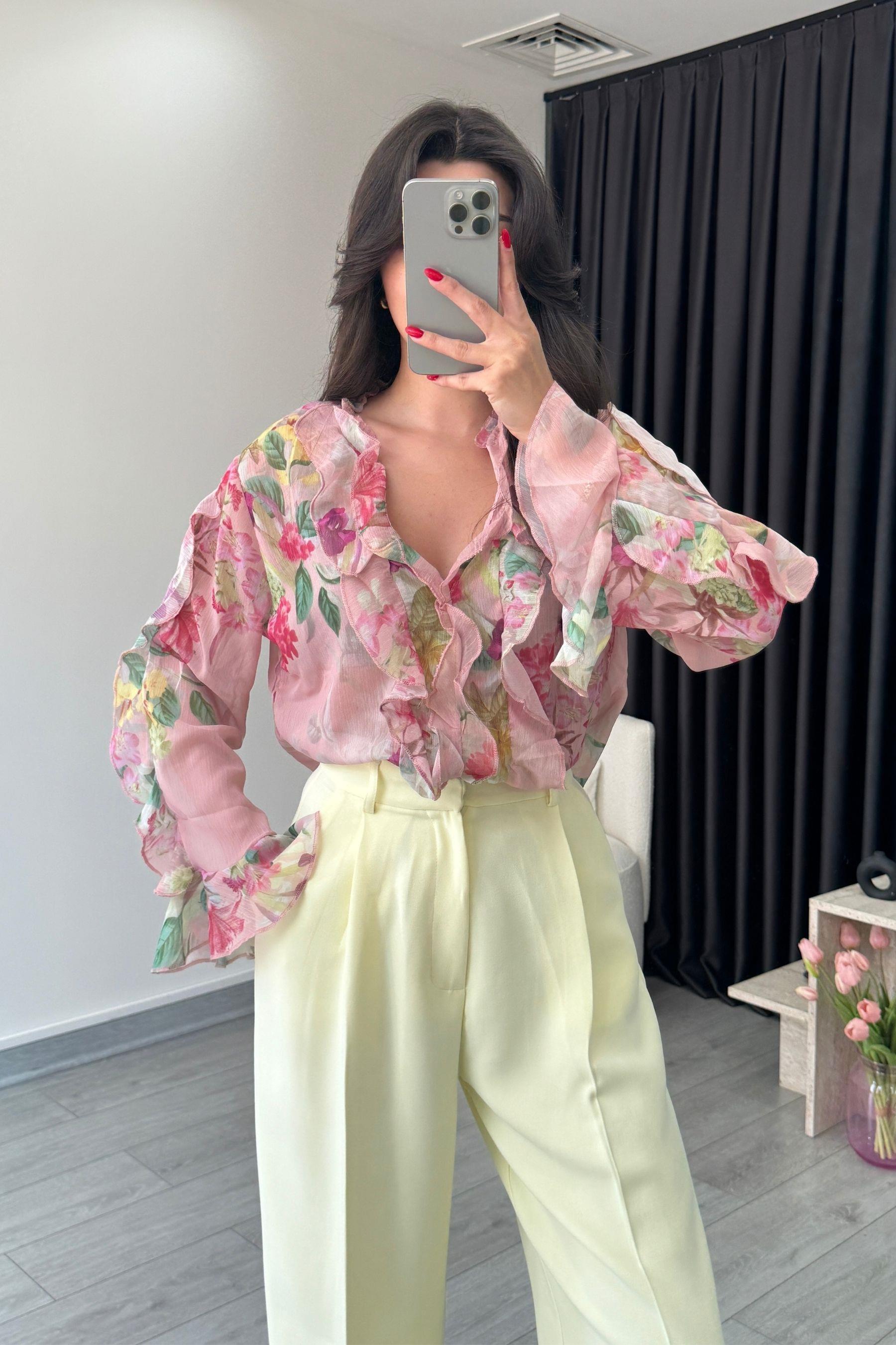 Çiçek Desen Şifon Bluz