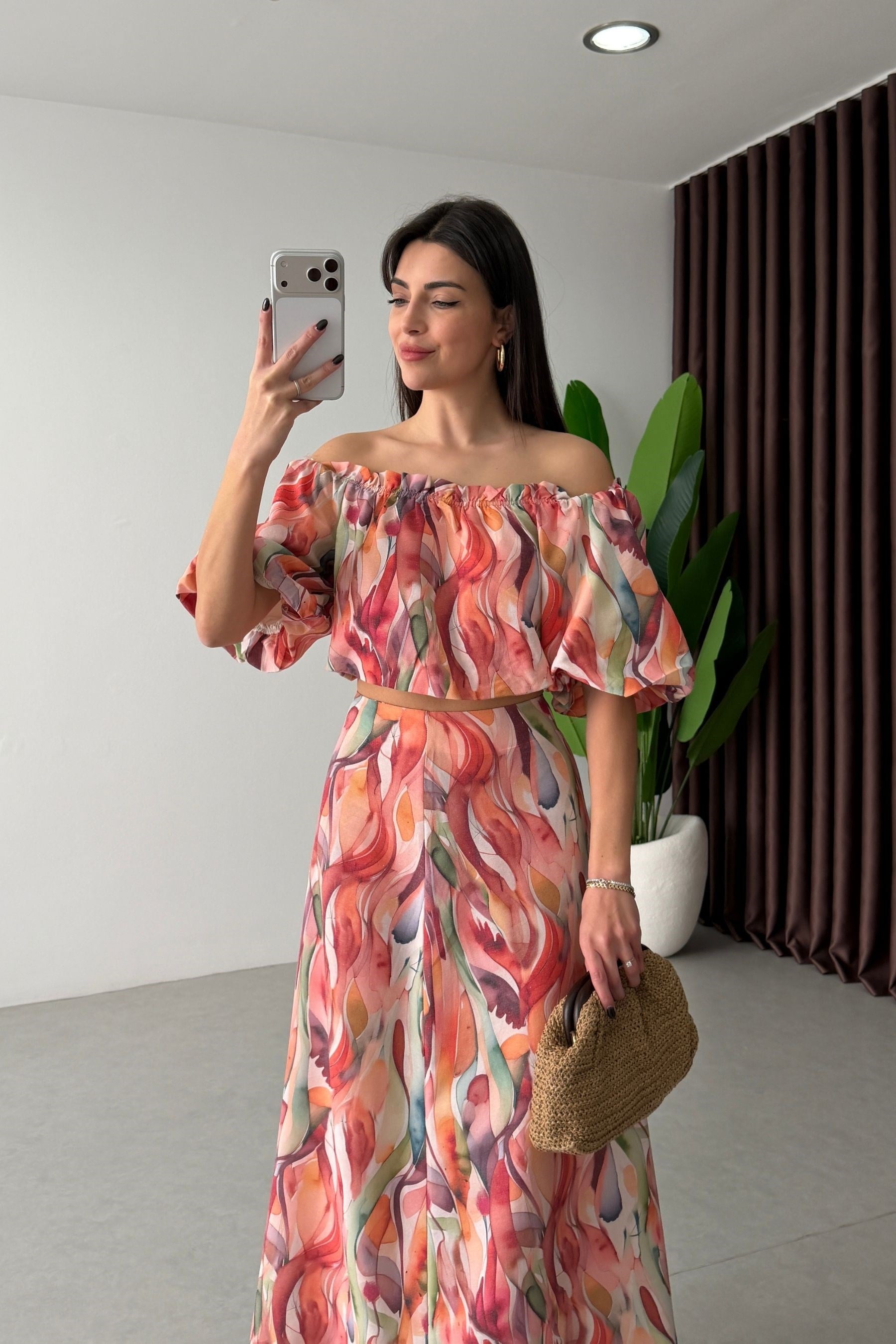 Clea Çiçek Desenli Crop Etek Takım