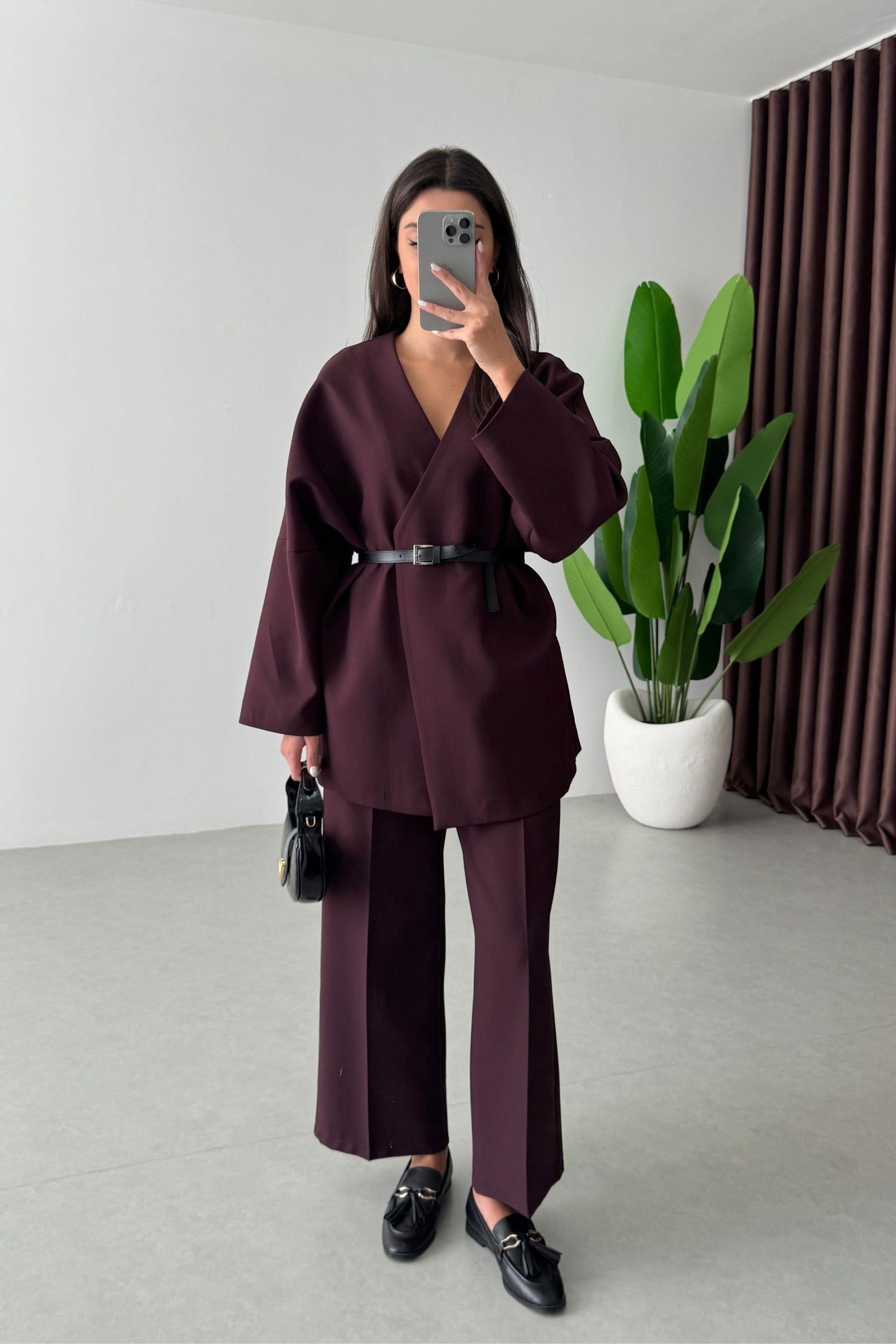 Cooper Mürdüm Kemerli Oversize Ceket