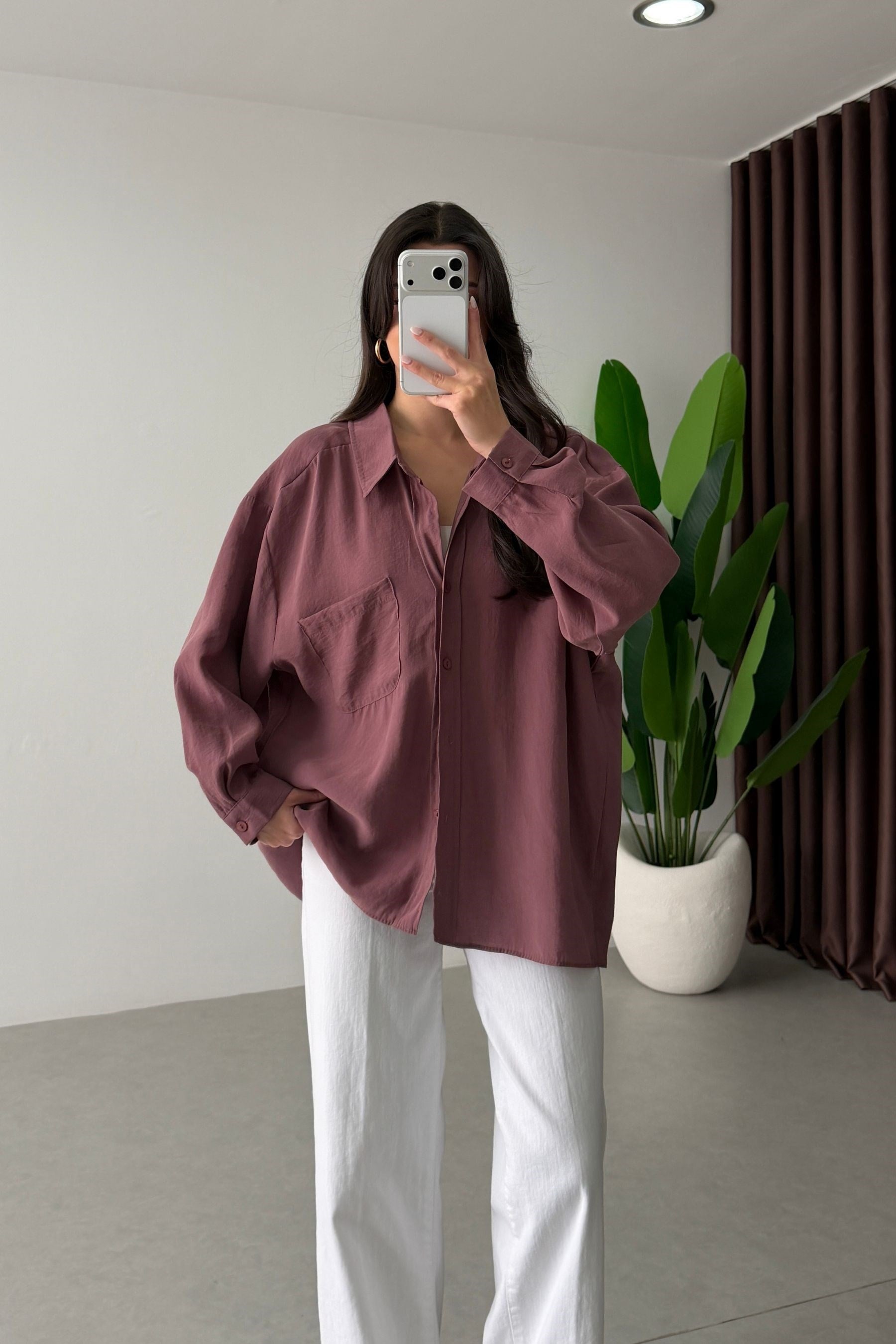 Core Gül Kurusu Oversize Modal Gömlek 