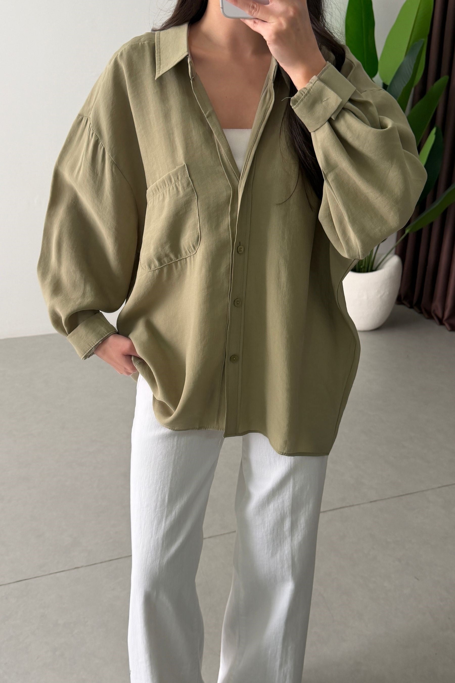 Core Mint Oversize Modal Gömlek 
