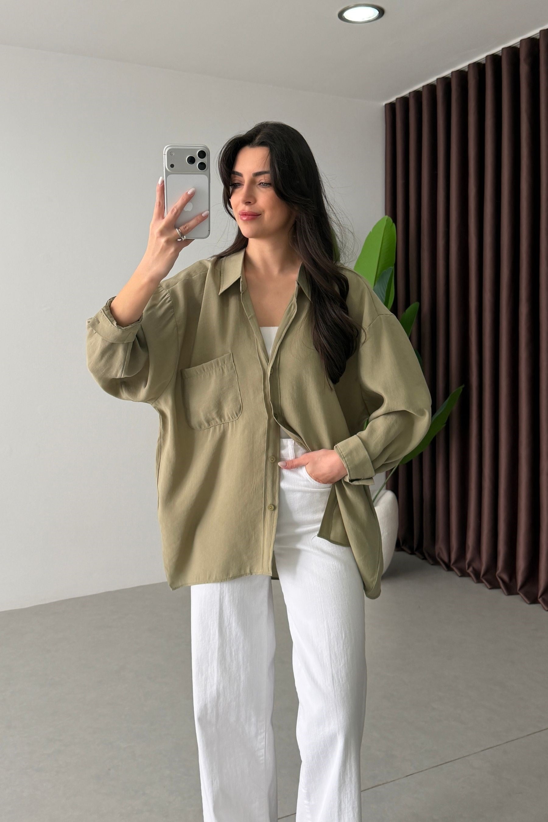 Core Mint Oversize Modal Gömlek 