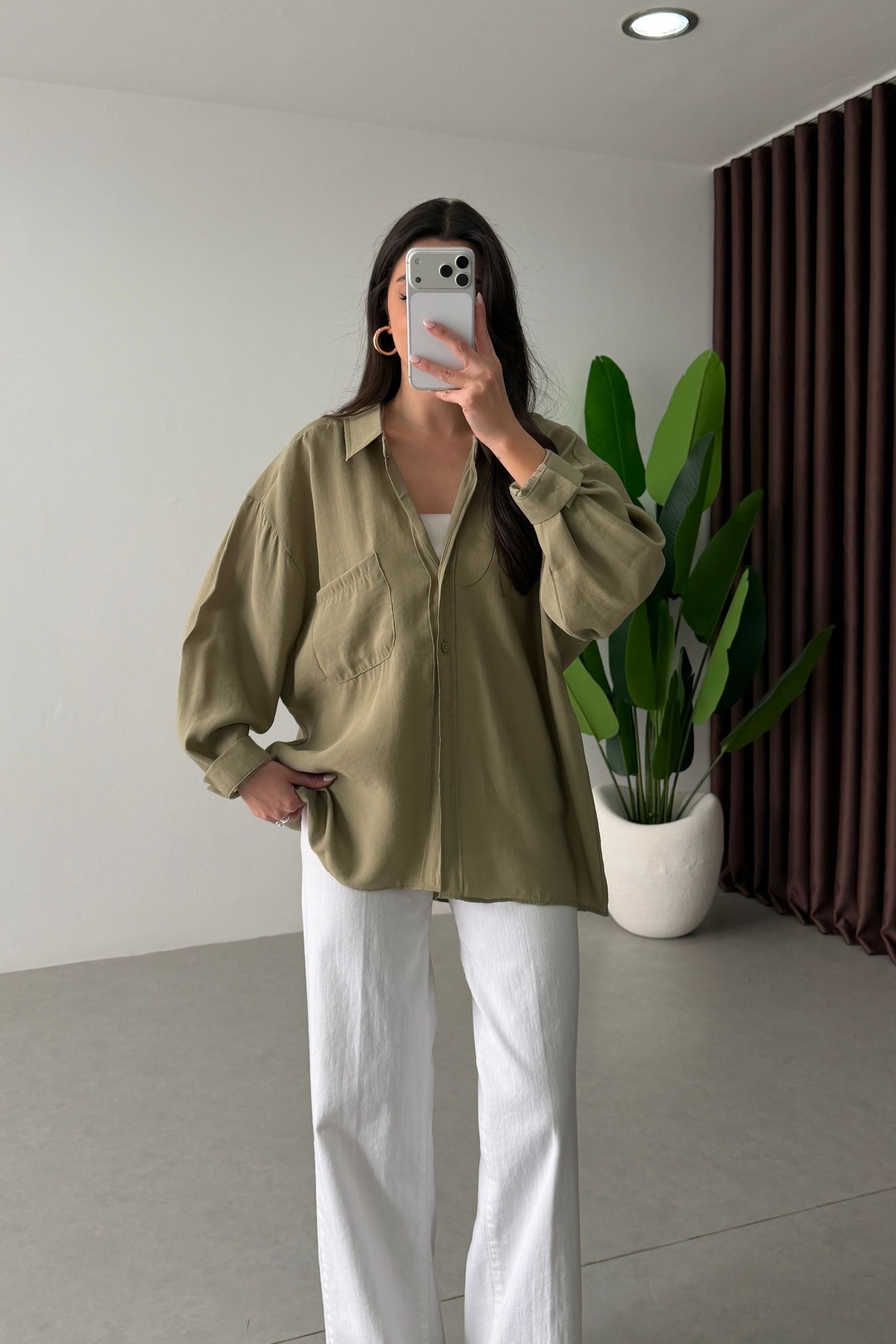 Core Mint Oversize Modal Gömlek 