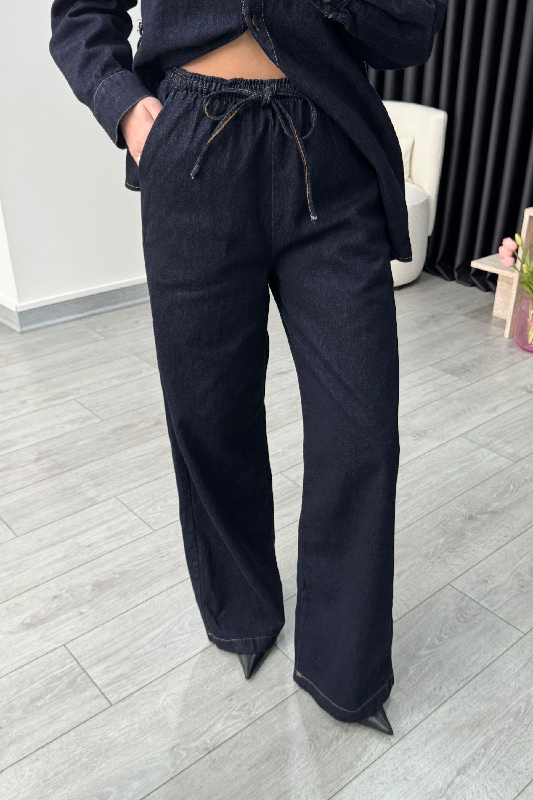 Çift Kemerli Denim Gömlek Pantolon Takım