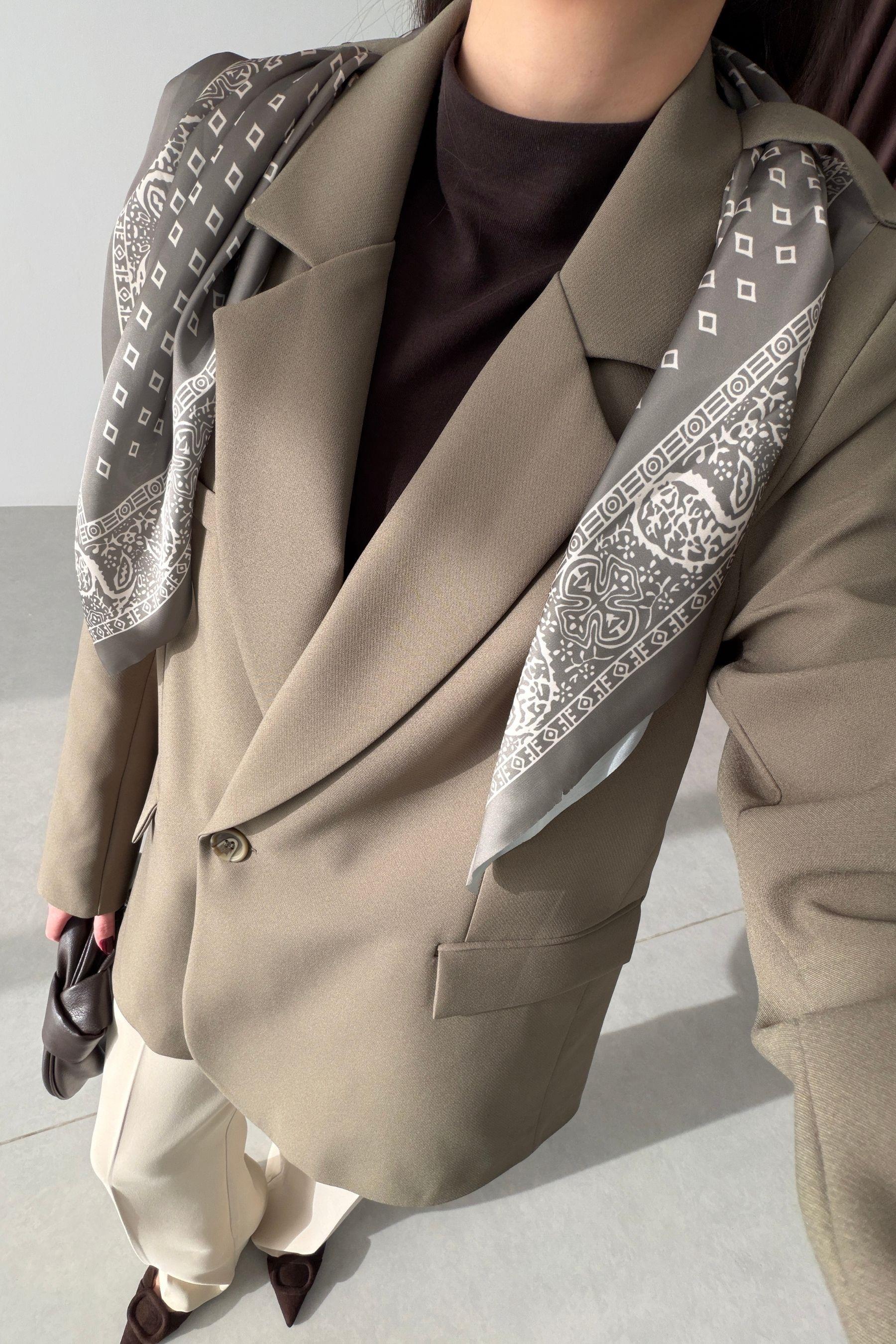 Dublin Haki Fularlı Blazer Ceket