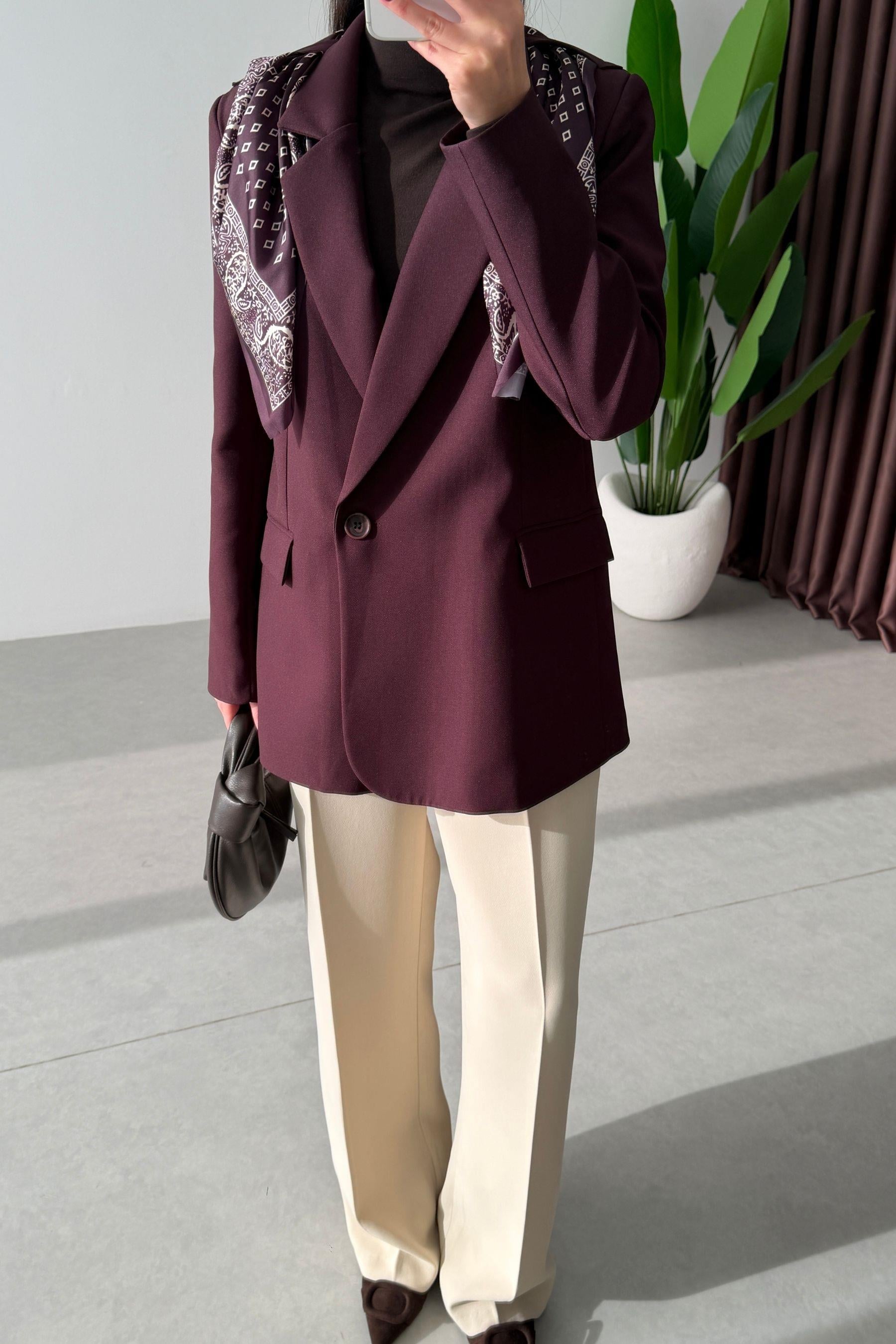 Dublin Mürdüm Fularlı Blazer Ceket