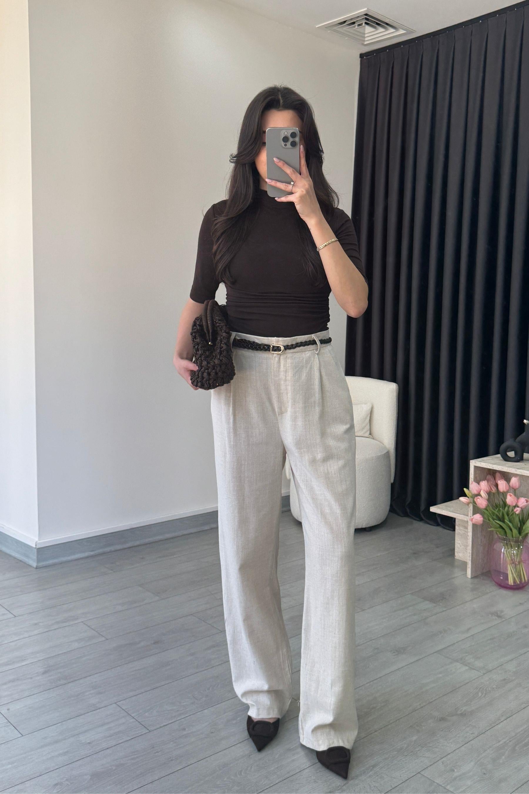 Duno Natural Keten Kemerli Pantolon