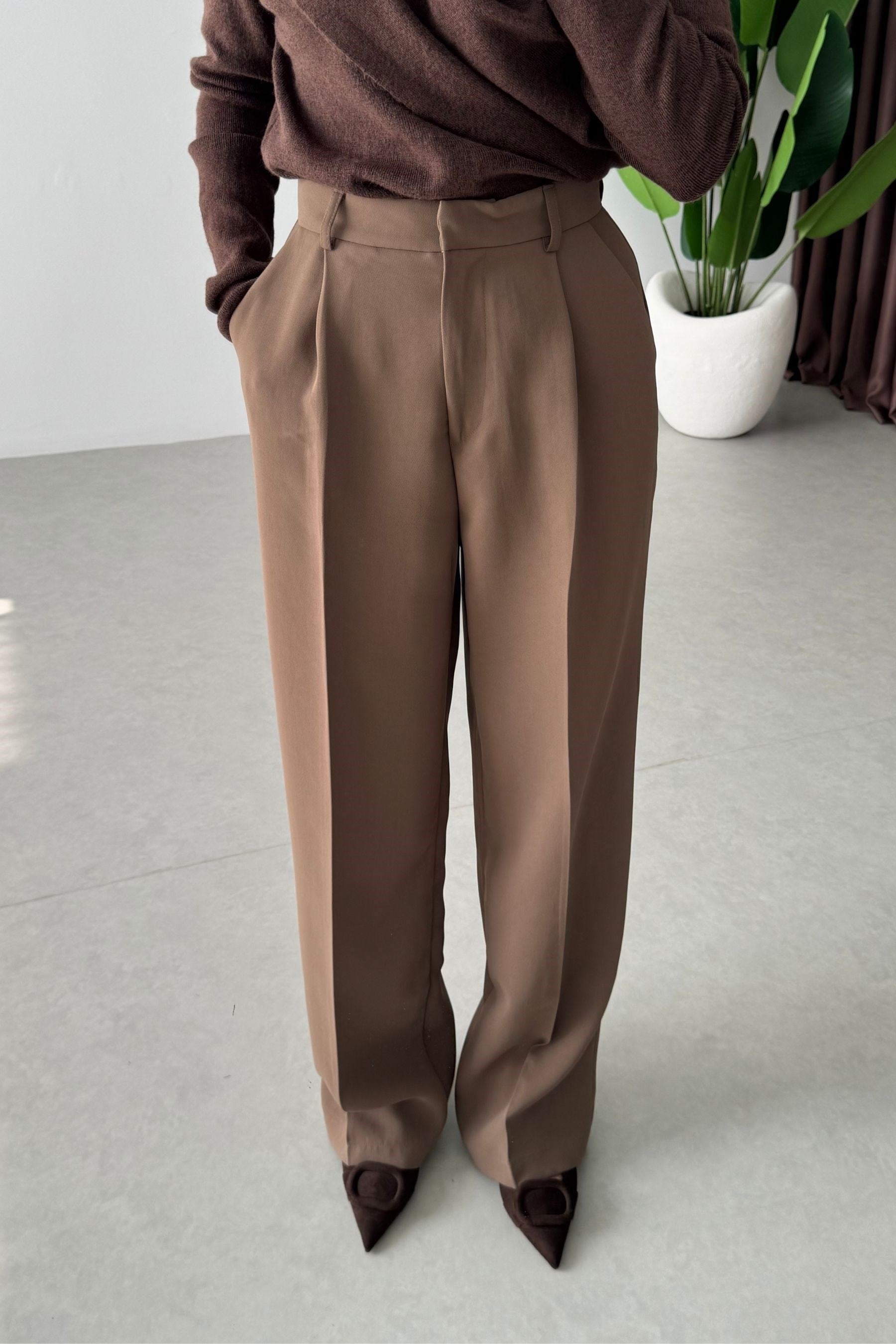 Edna Camel Krep Kumaş Palazzo Pantolon