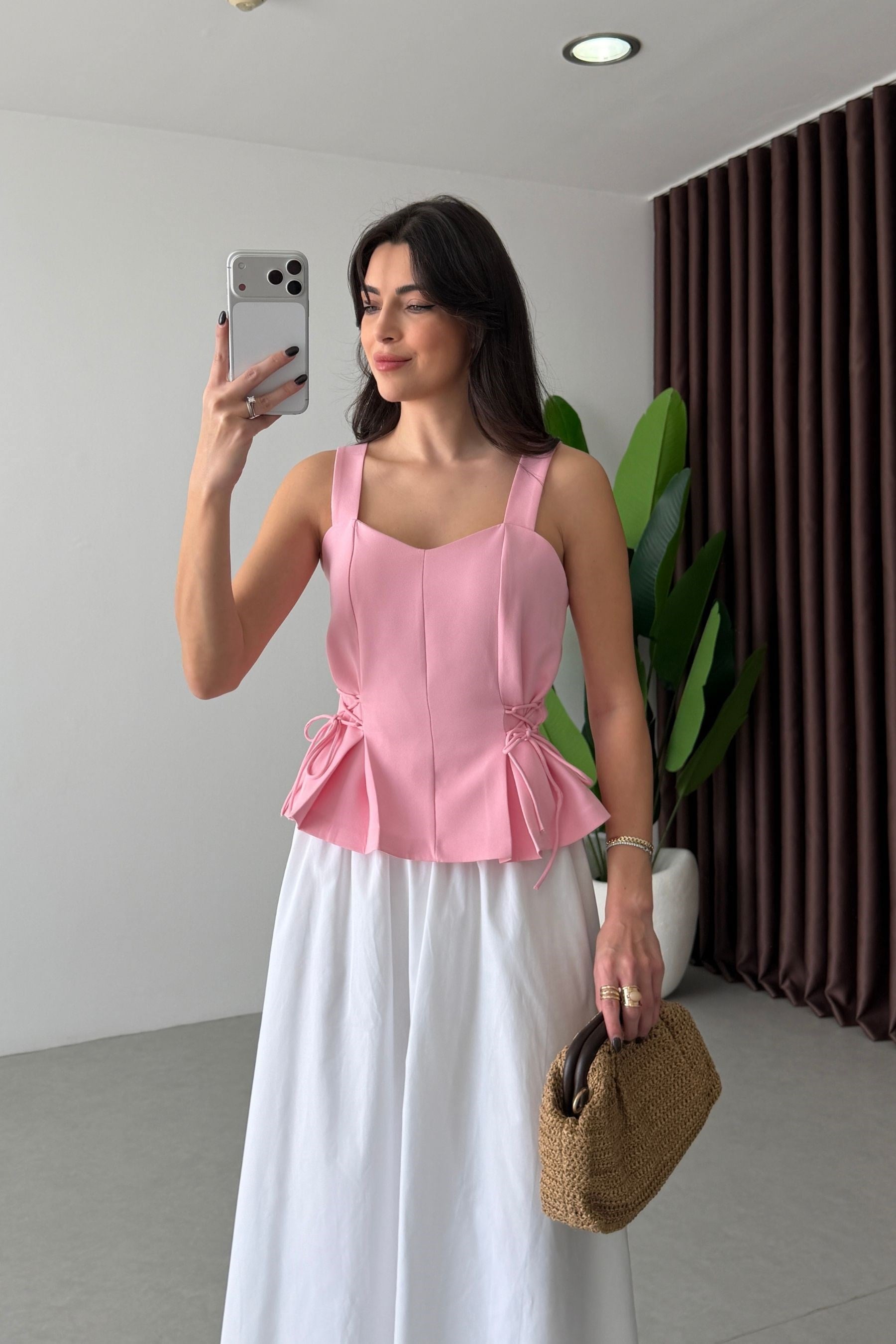 Ellie Pembe Bağlama Detay Büstiyer
