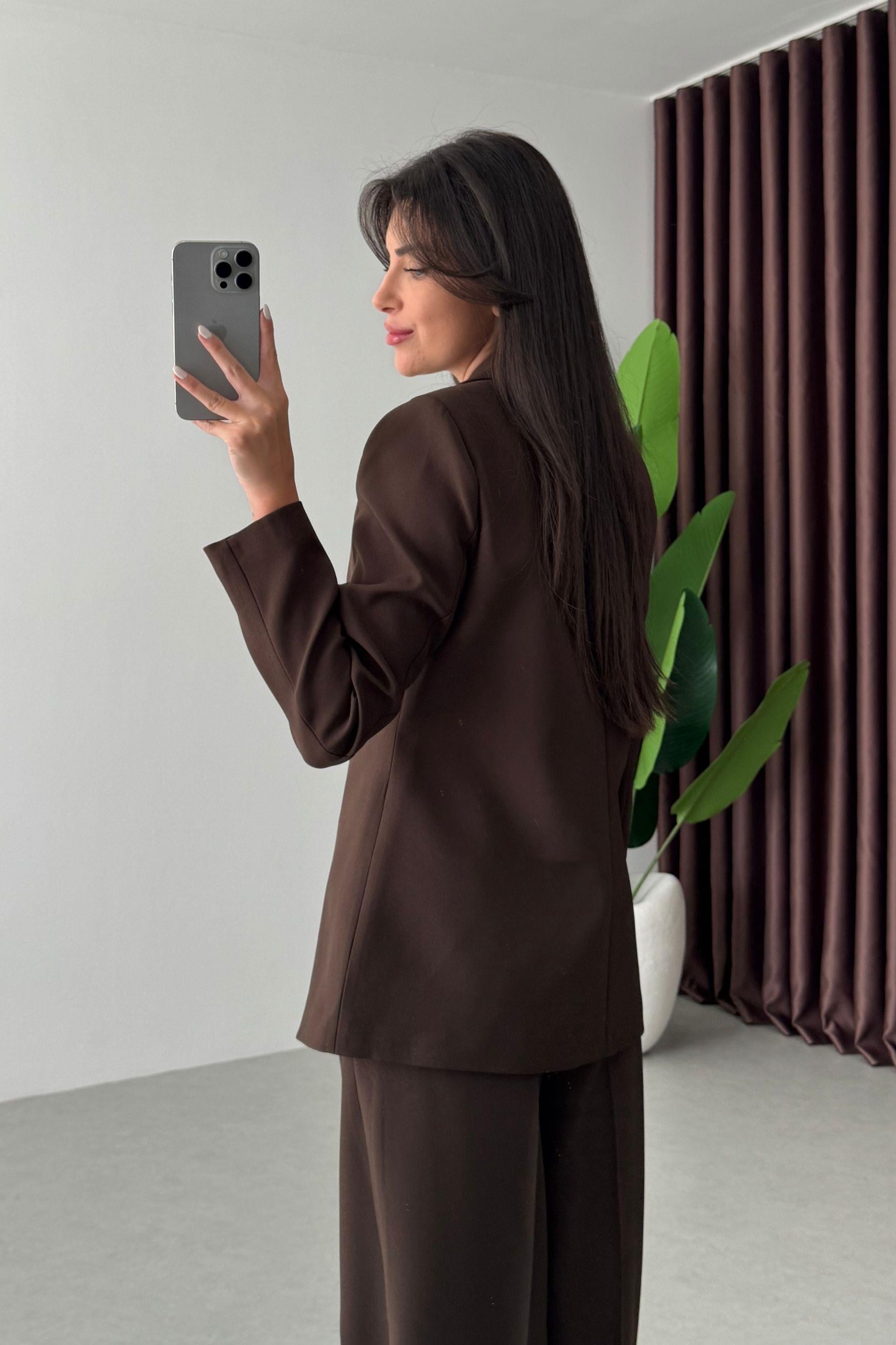 Firm Kahve Gold Düğme Detay Blazer