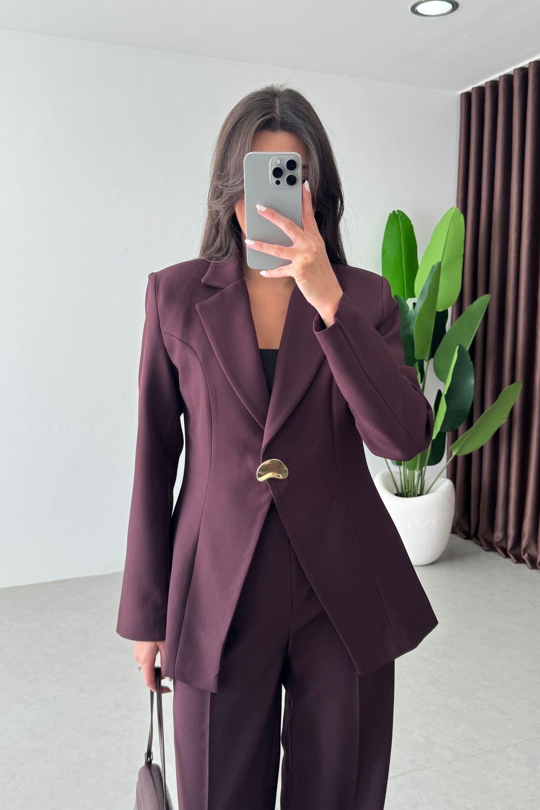 Firm Mürdüm Gold Düğme Detay Blazer