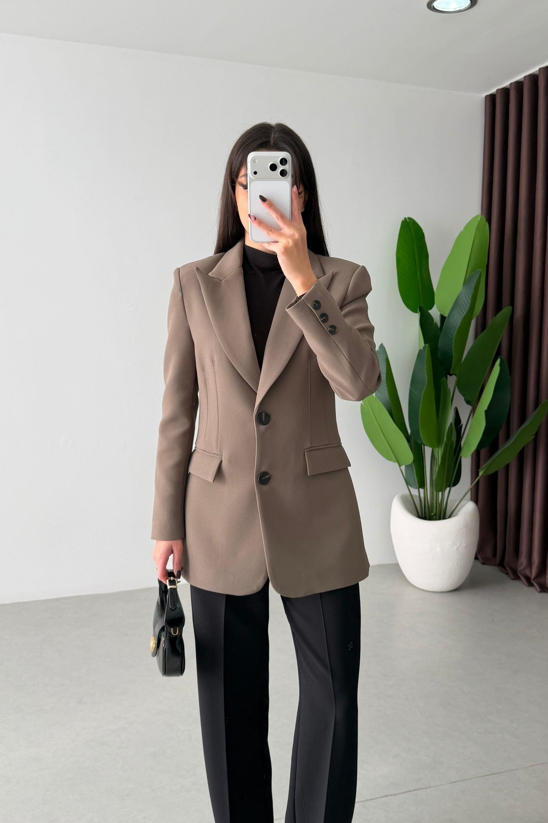 Fores Haki Belden Oturtmalı Astarlı Blazer