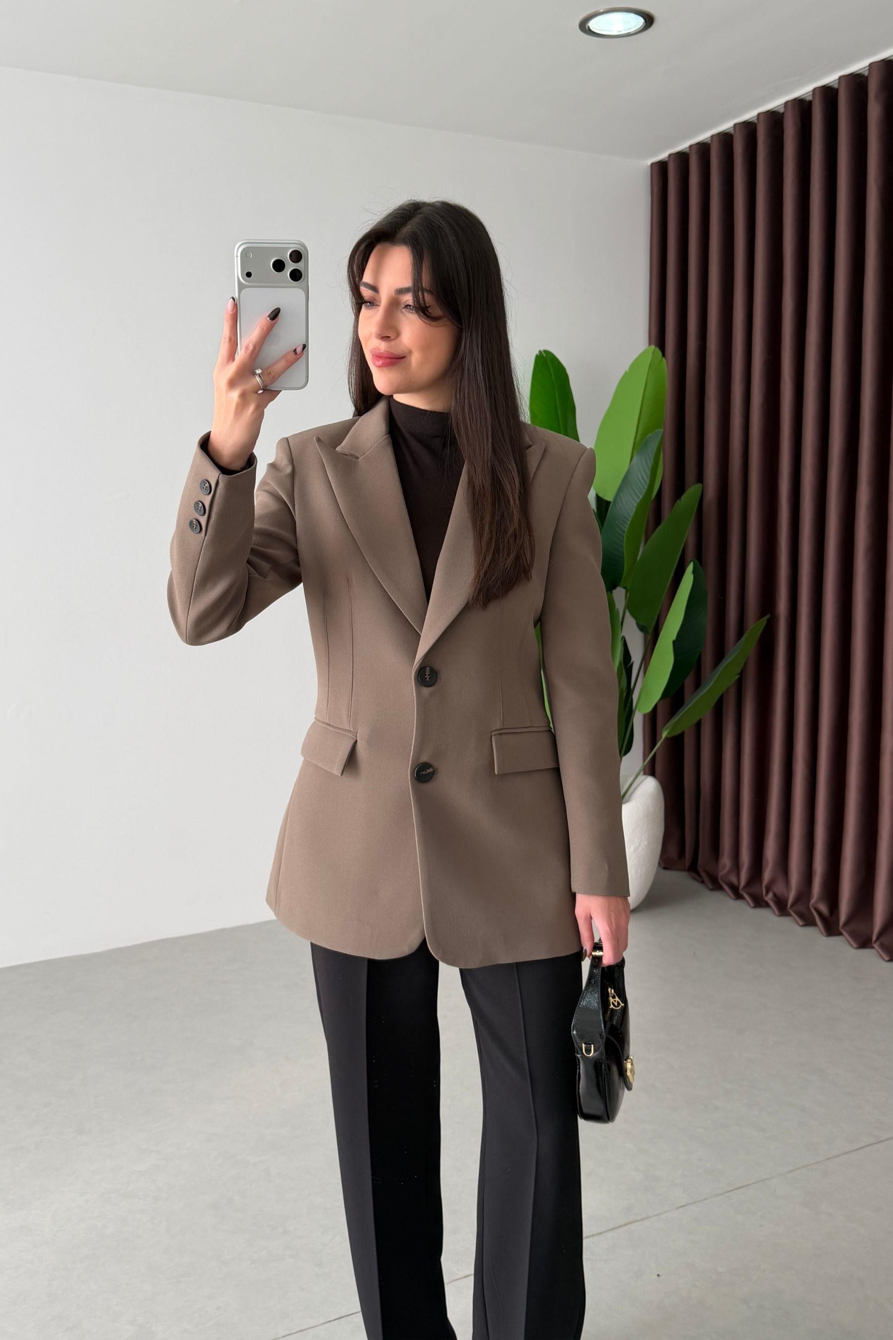 Fores Haki Belden Oturtmalı Astarlı Blazer