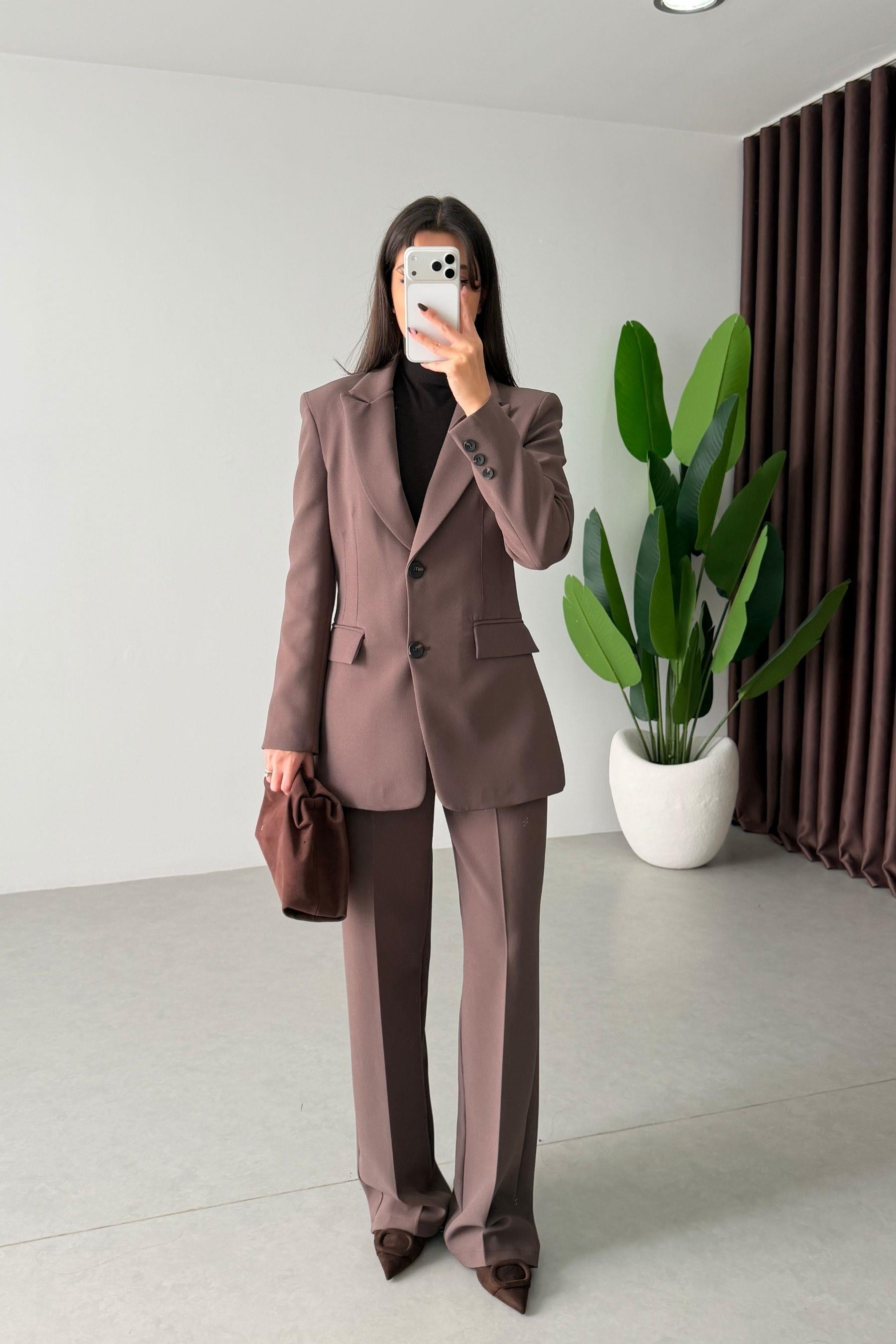 Fores Kahve Belden Oturtmalı Astarlı Blazer