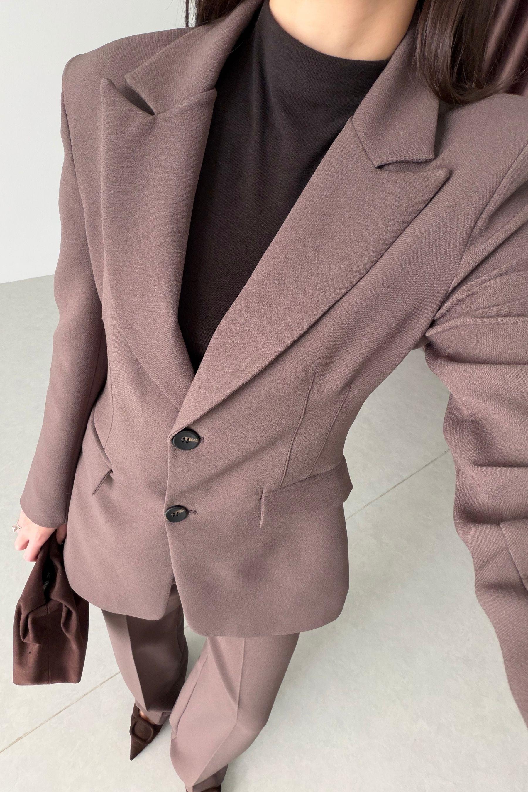 Fores Kahve Belden Oturtmalı Astarlı Blazer