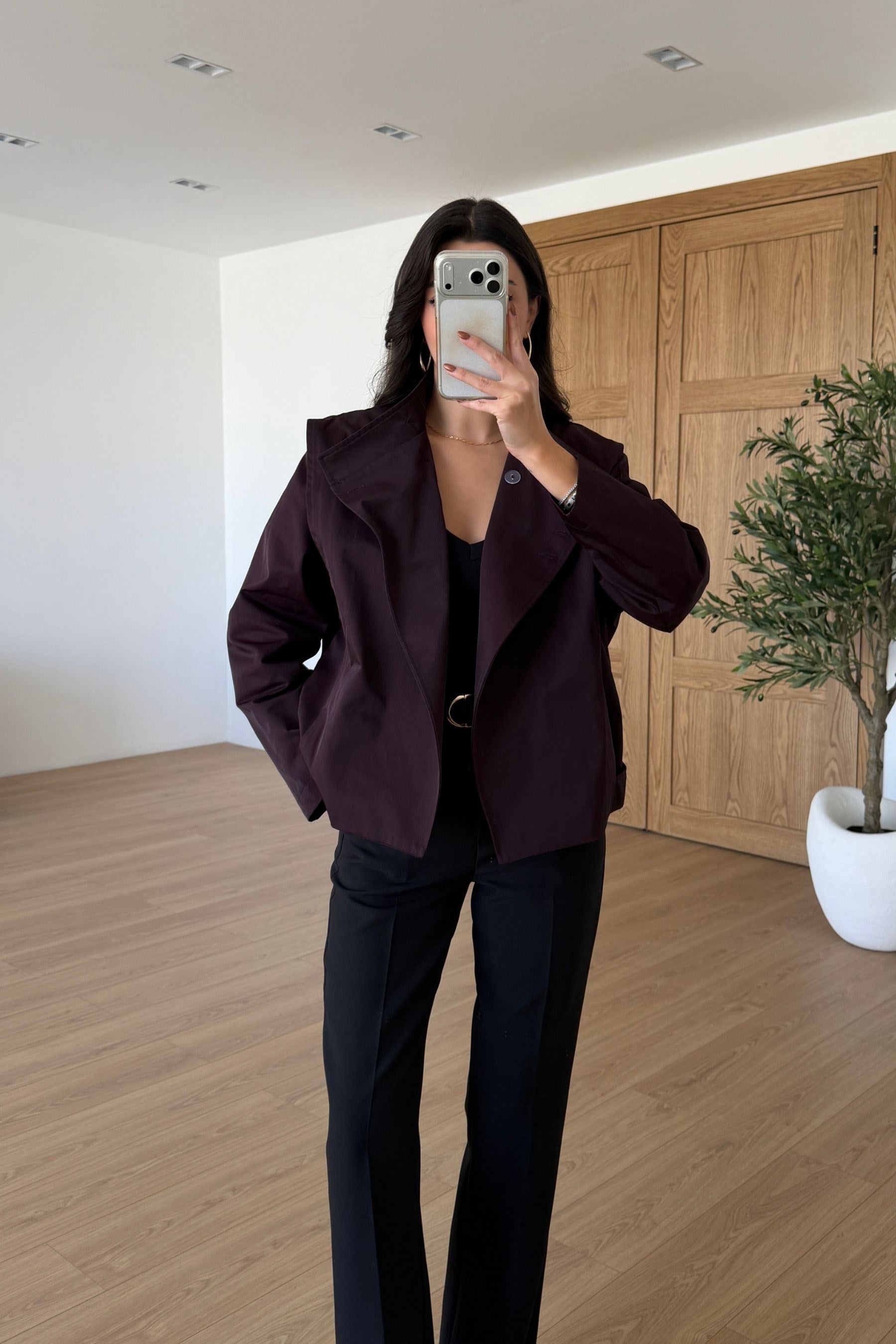 Fores Mürdüm Düğme Detay Kruvaze Ceket