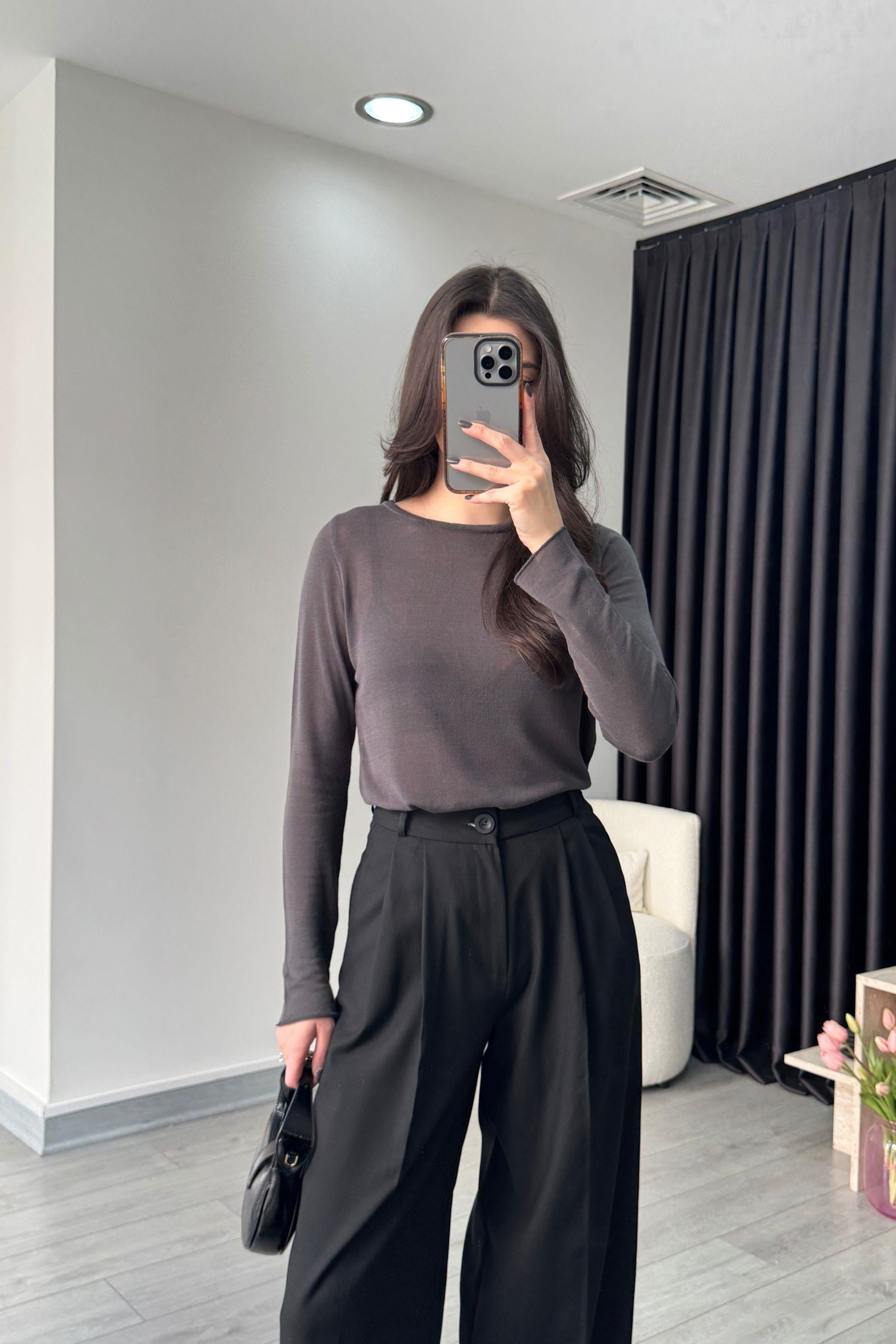 Füme İnce Triko Bluz