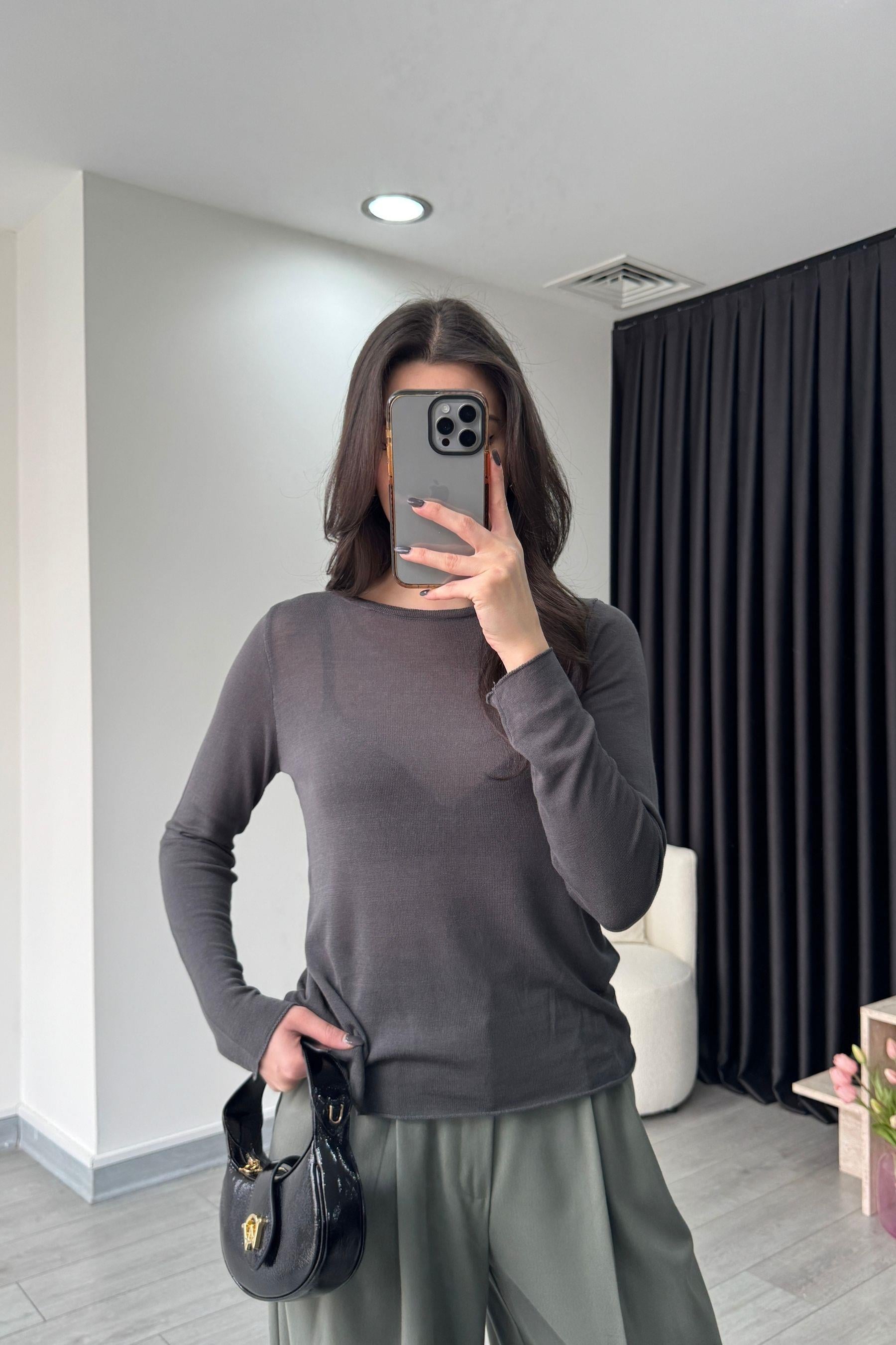 Füme İnce Triko Bluz