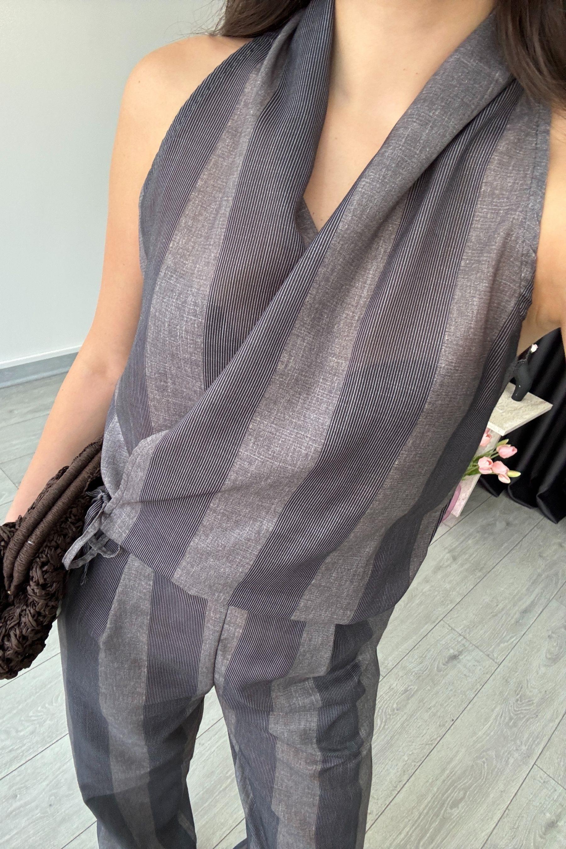 Gina Bağlama Detay Kruvaze Bluz Pantolon Takım