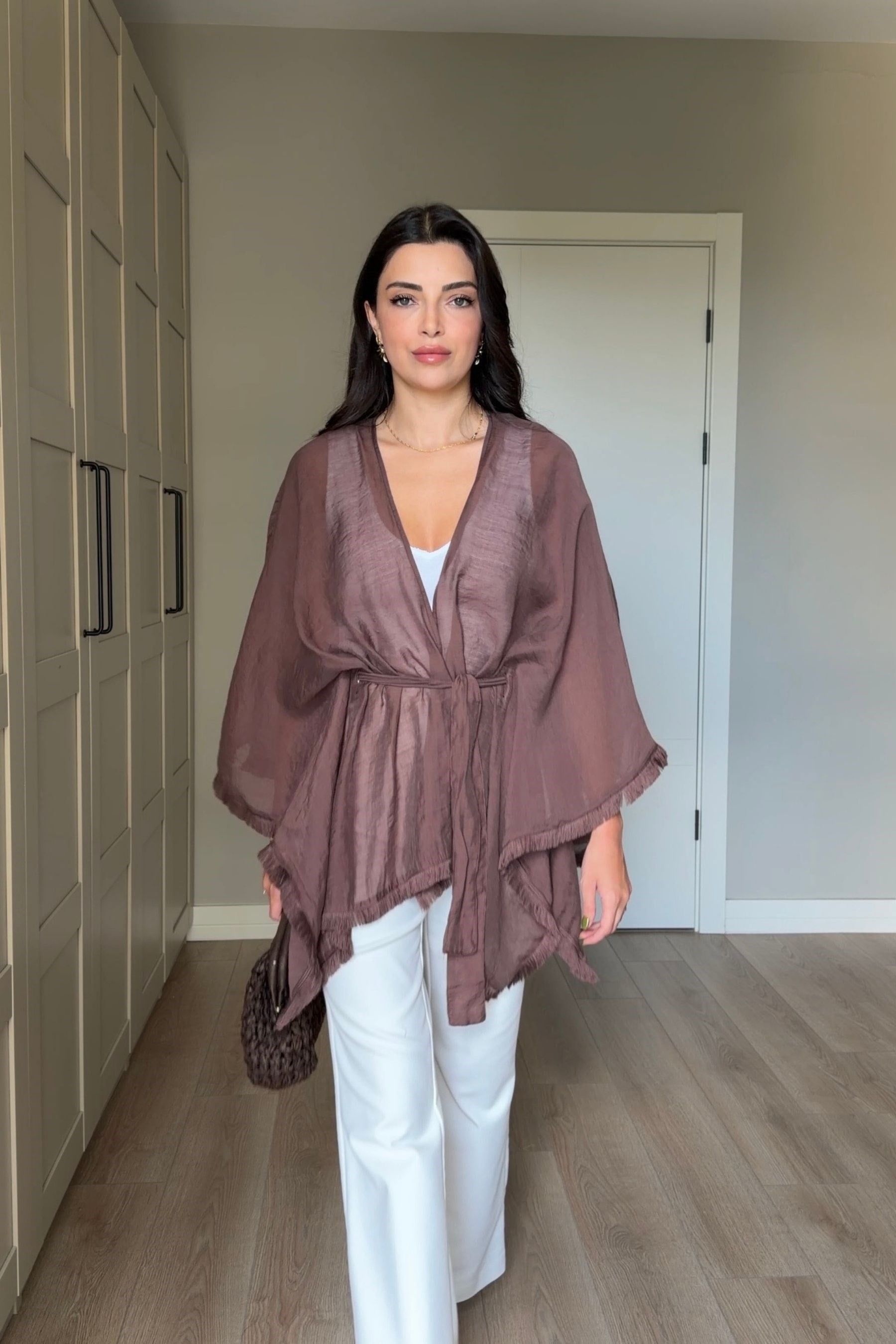 Glow Kahve Kuşaklı Tensel Kimono