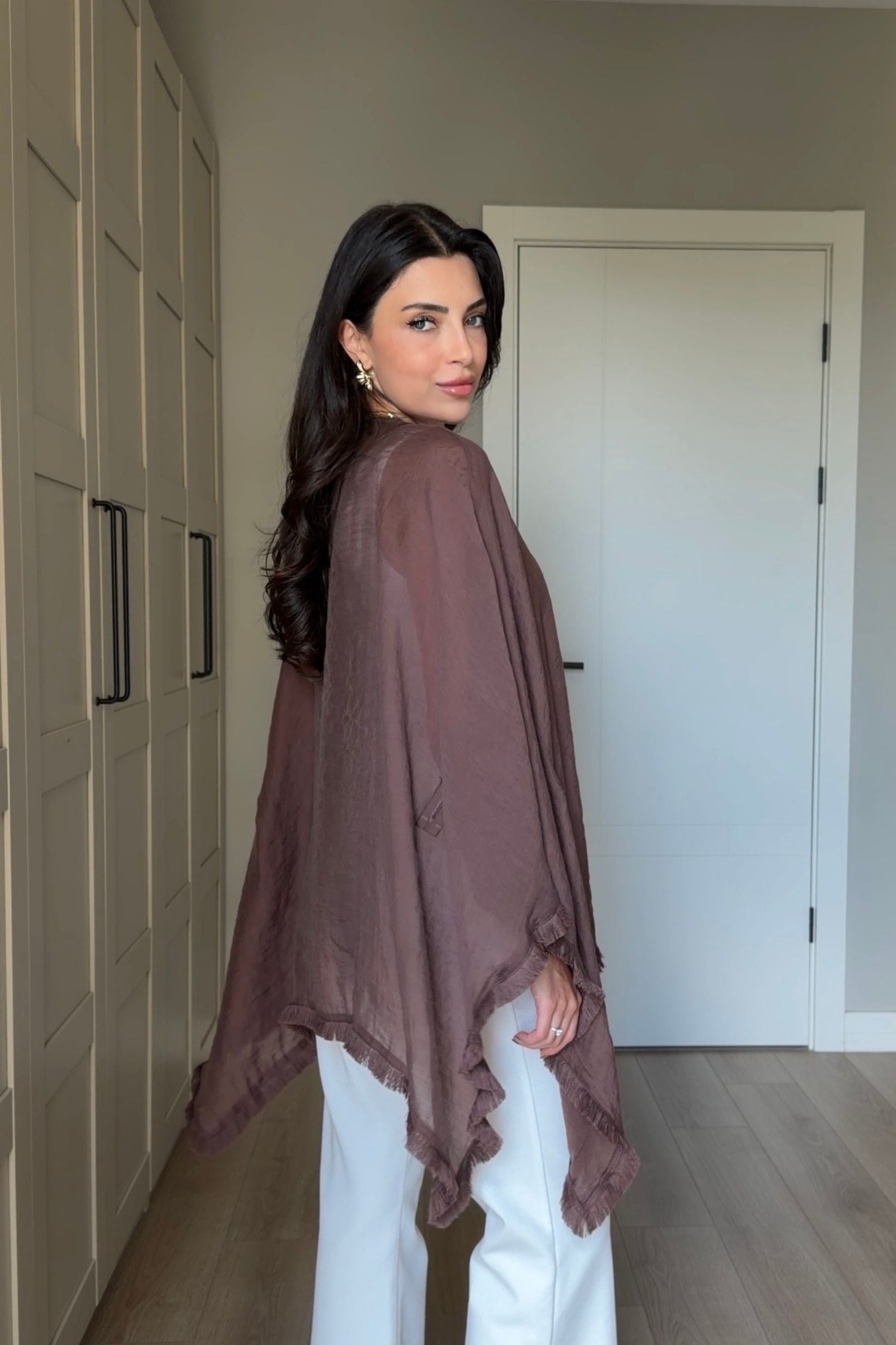 Glow Kahve Kuşaklı Tensel Kimono