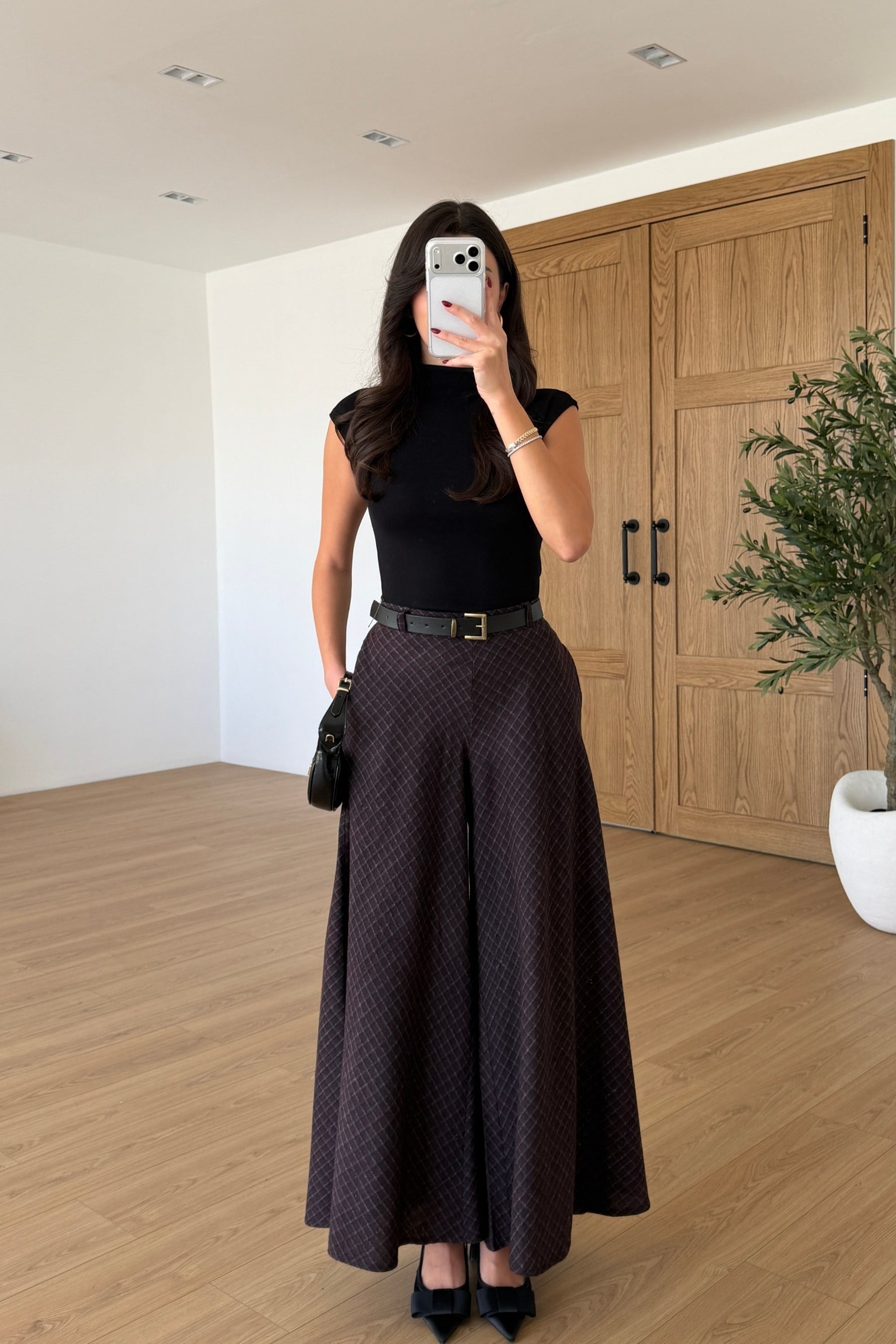 Hardy Mürdüm Beli Lastikli Kemerli Ekose Pantolon