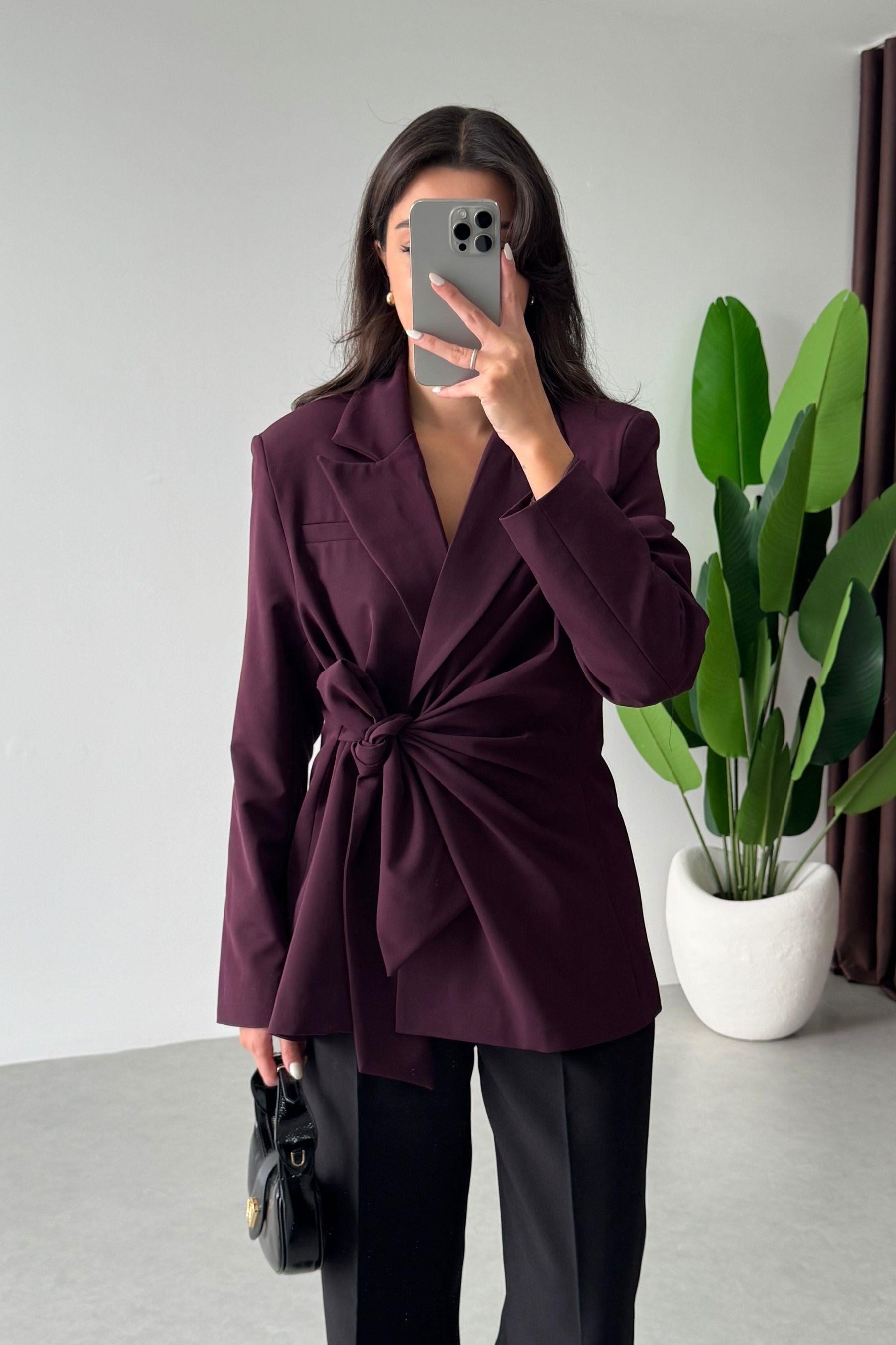 Herry Mürdüm Bağlama Detay İnce Blazer