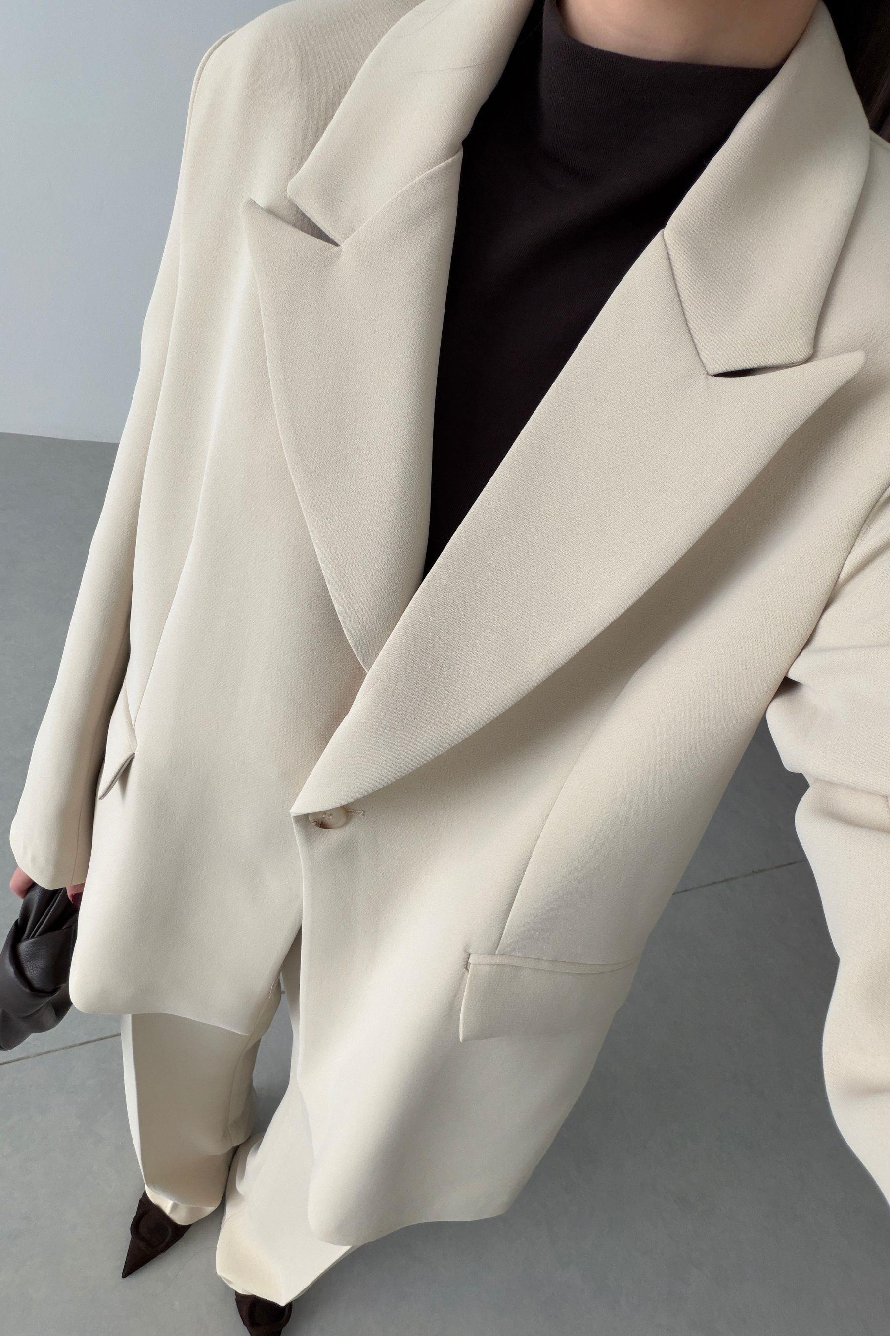 Apeva Taş Oversize Krep Kumaş Blazer