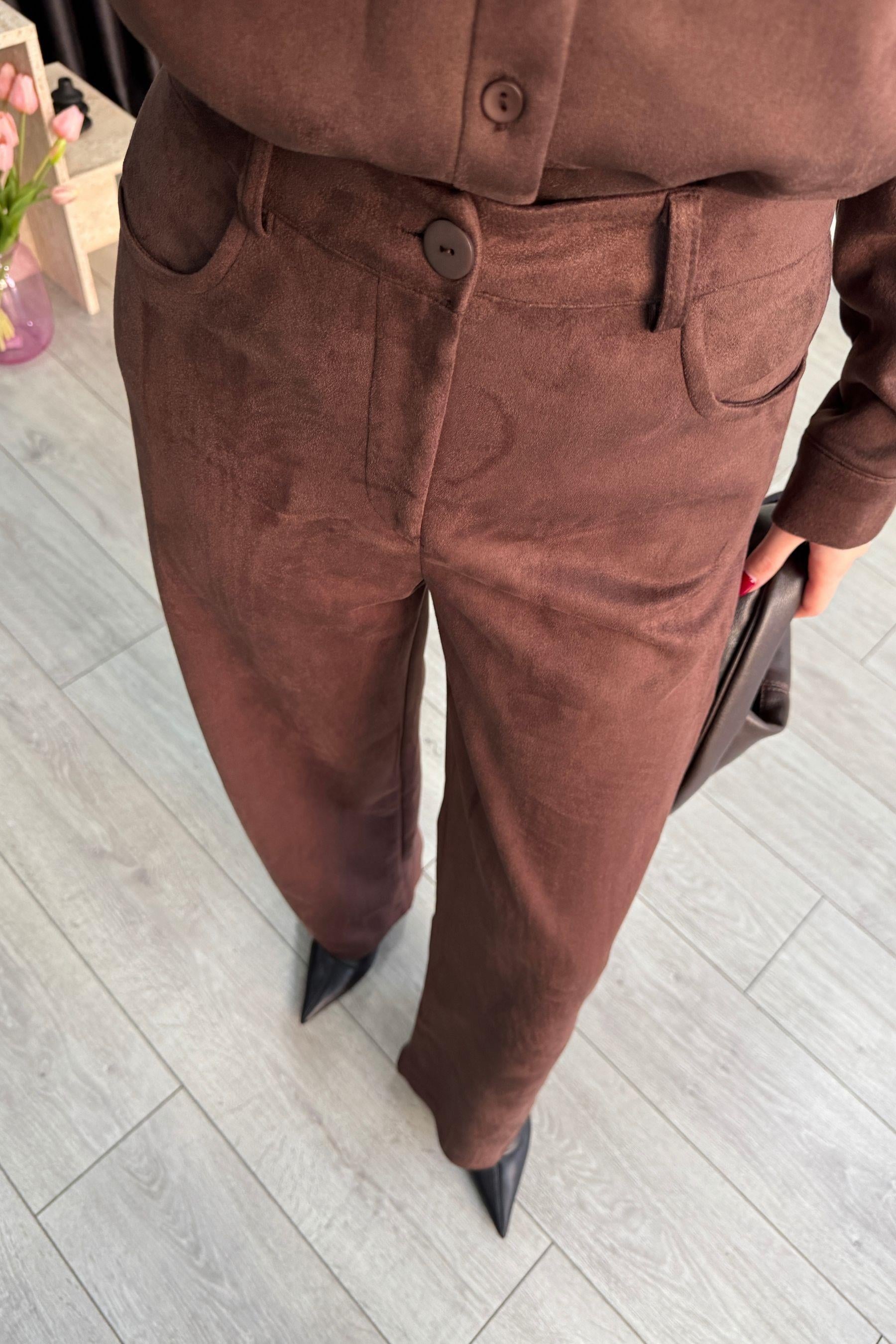 Acı Kahve Süet Gömlek Pantolon Takım