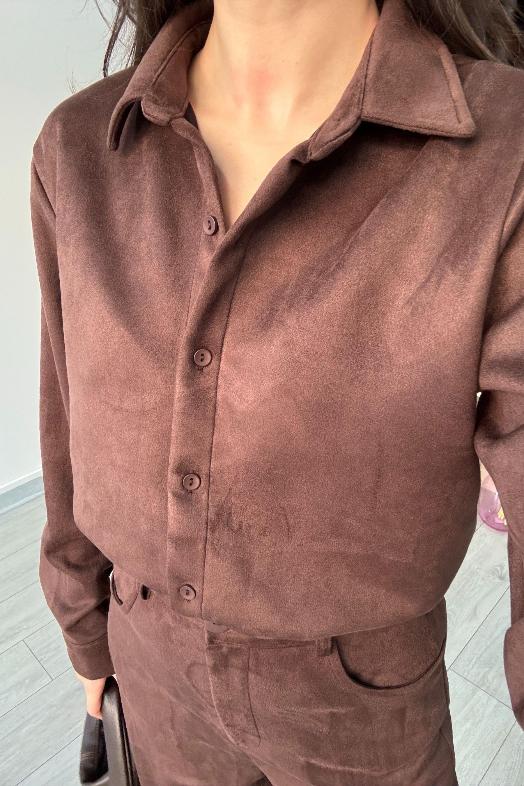 Acı Kahve Süet Gömlek Pantolon Takım