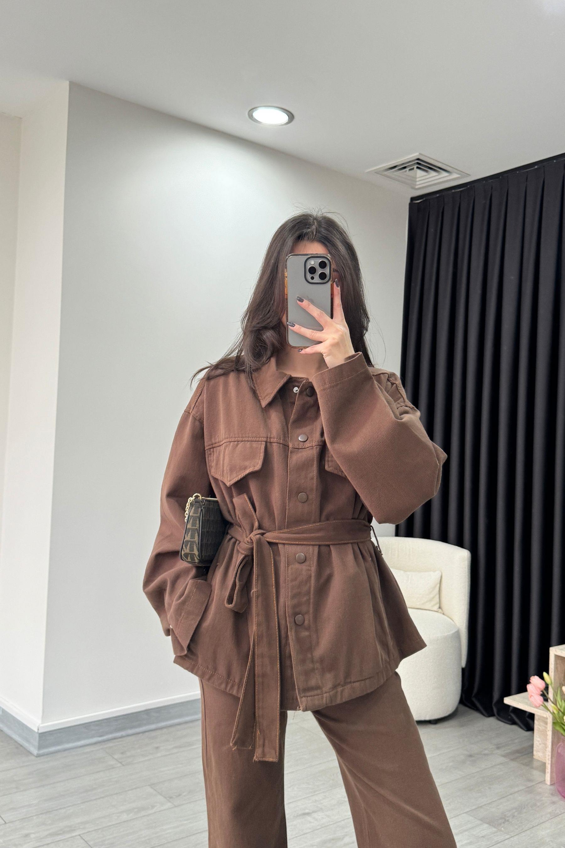Kahve Denim Gömlek Pantolon Takım