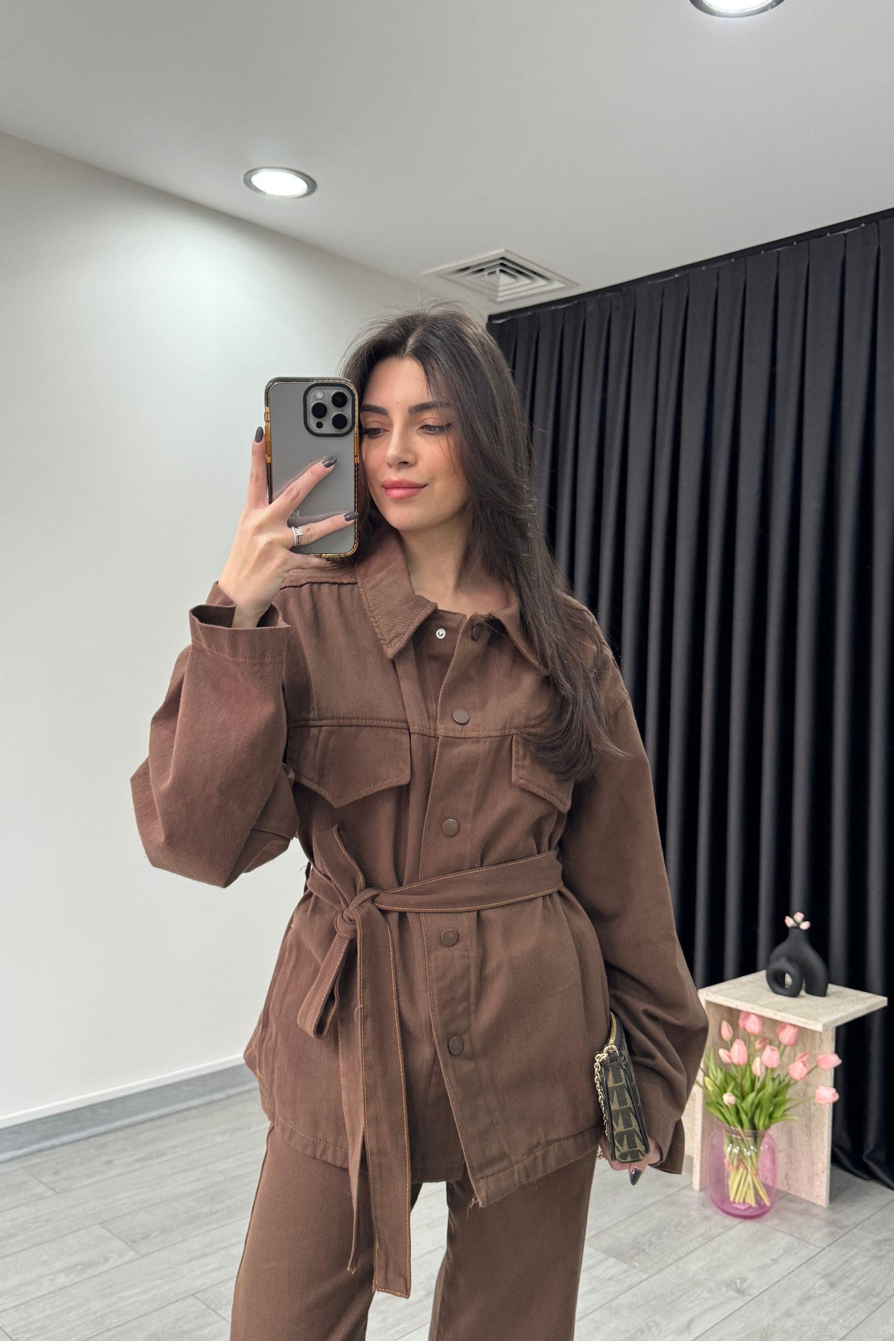 Kahve Denim Gömlek Pantolon Takım