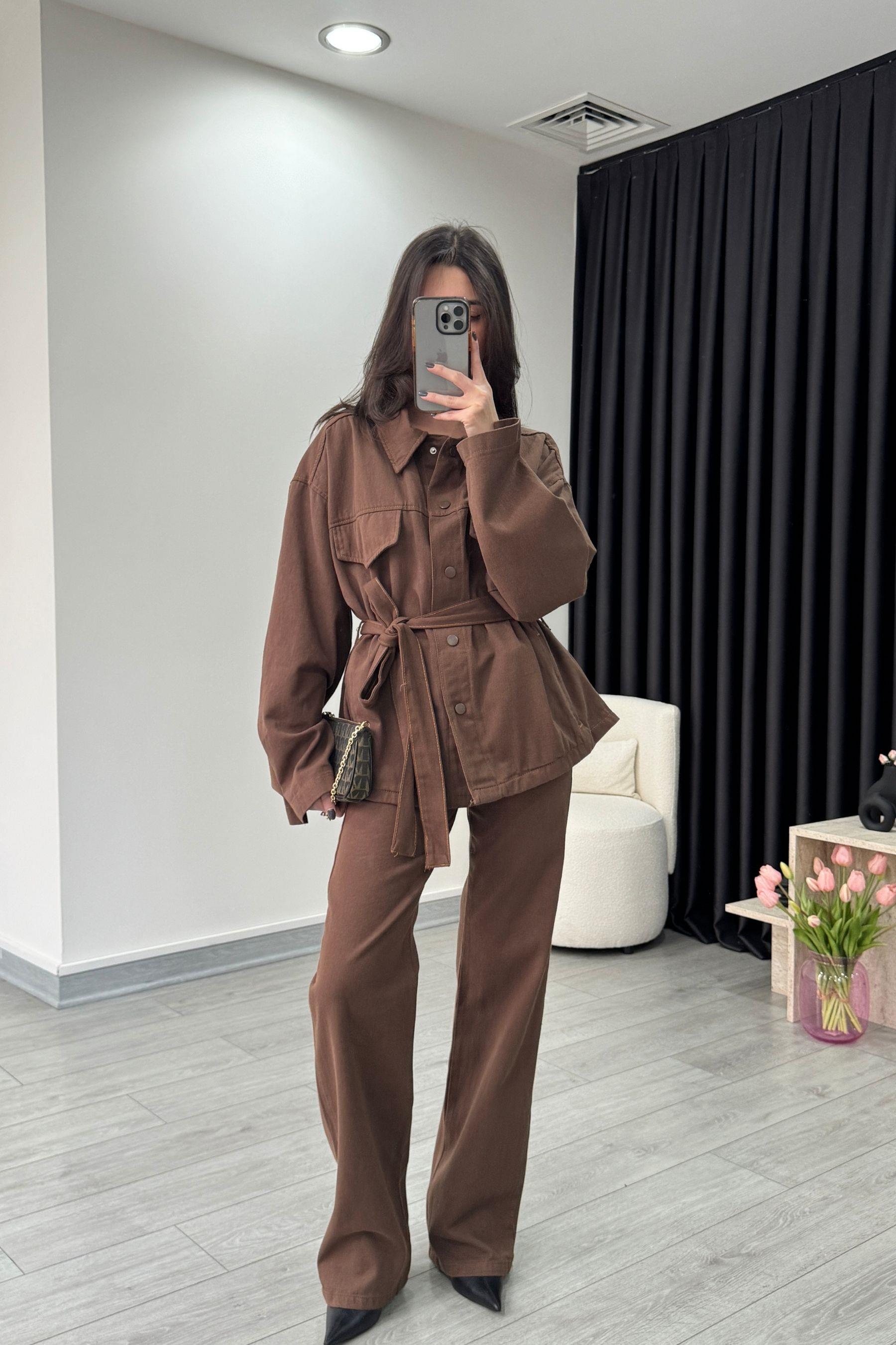 Kahve Denim Gömlek Pantolon Takım