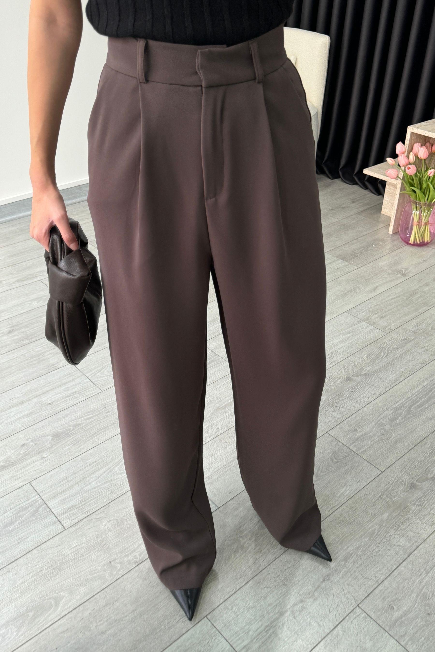 Lara Premium Kahve Krep Kumaş Palazzo Pantolon