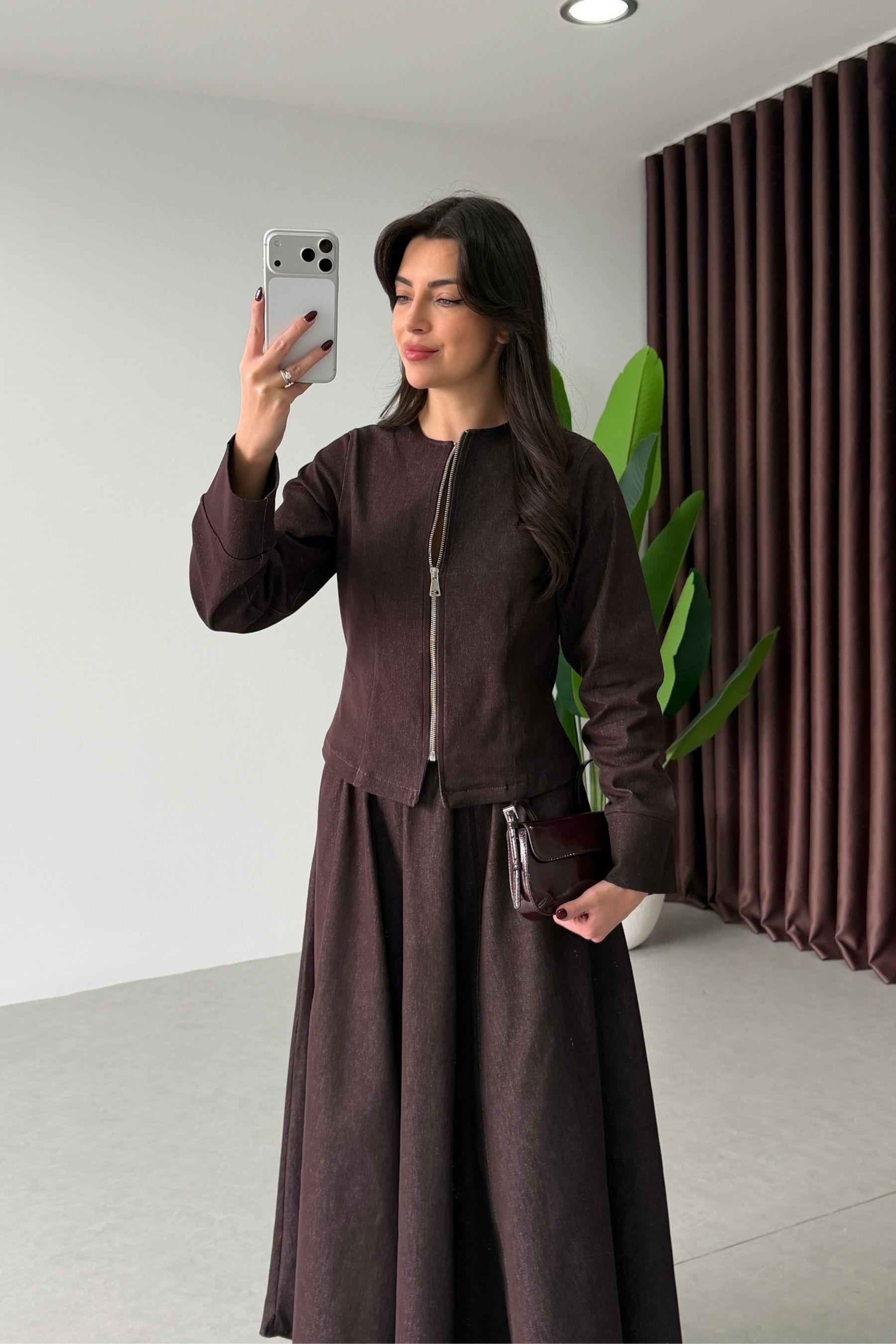 Liche Mürdüm Denim Ceket Etek Takım